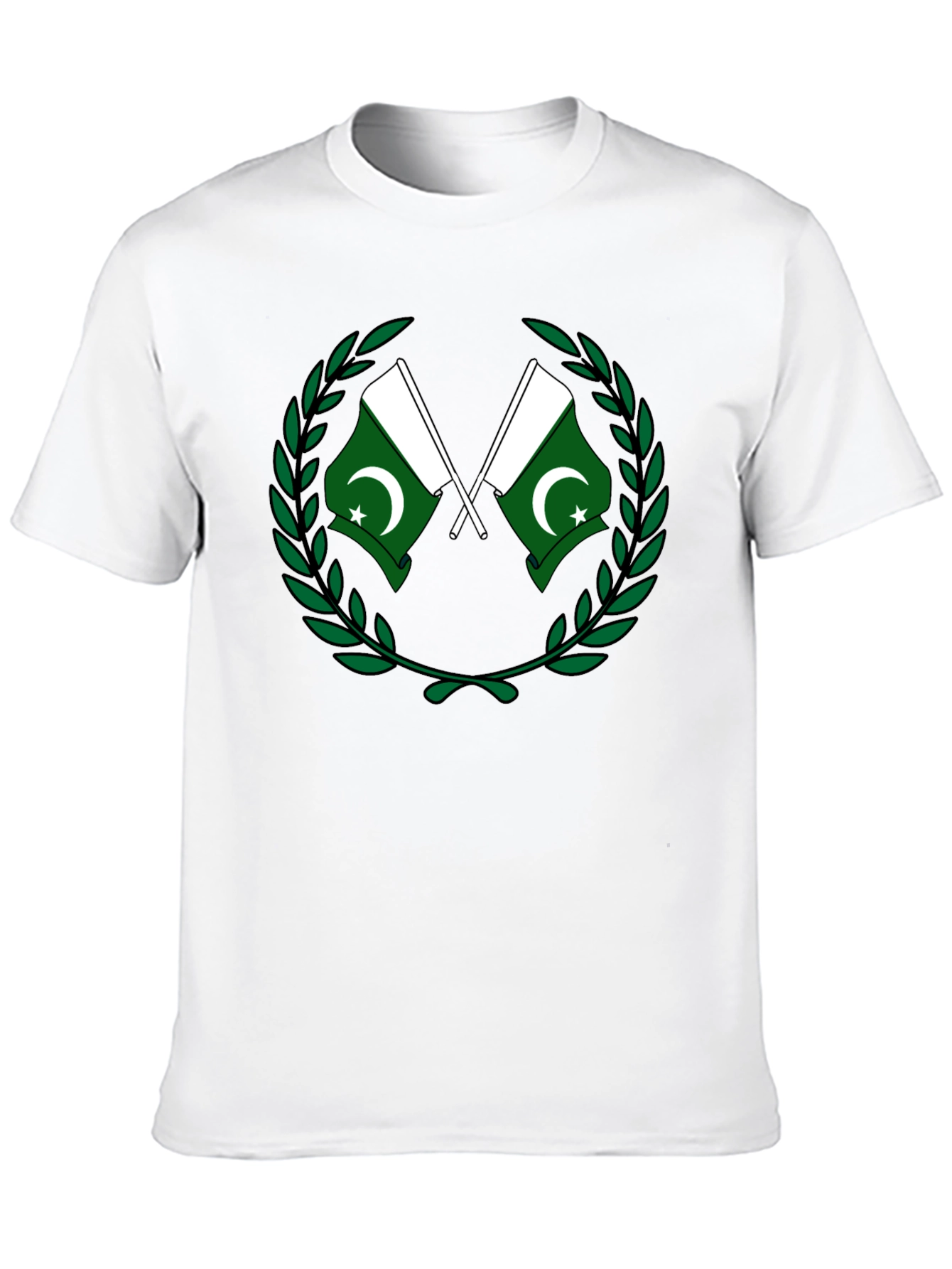 Pakistan Flag T-Shirt - Green and White Crest Design