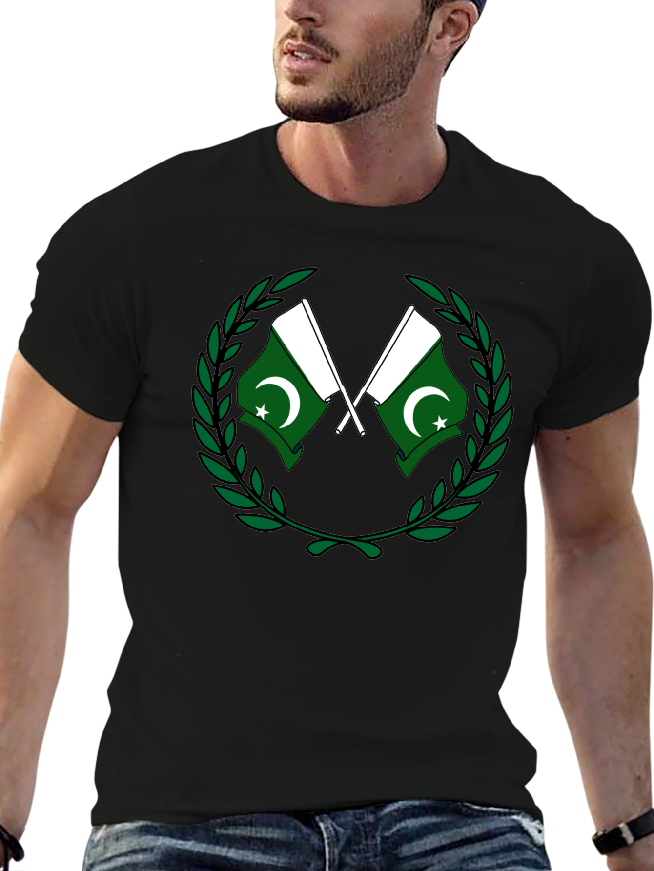 Pakistan Flag T-Shirt - Green and White Crest Design