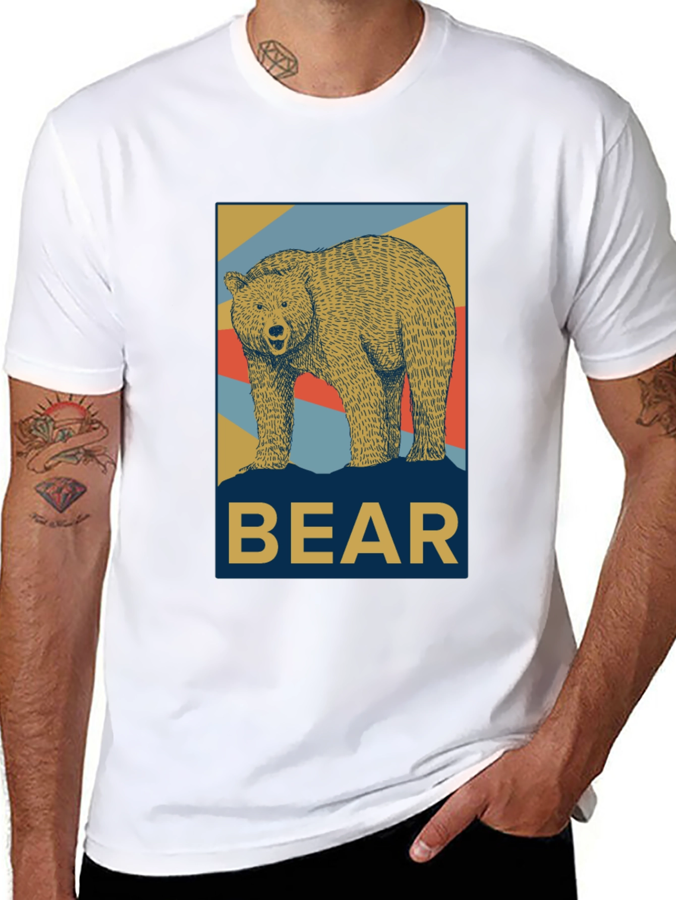 Retro Bear Graphic Tee - Black Casual T-Shirt