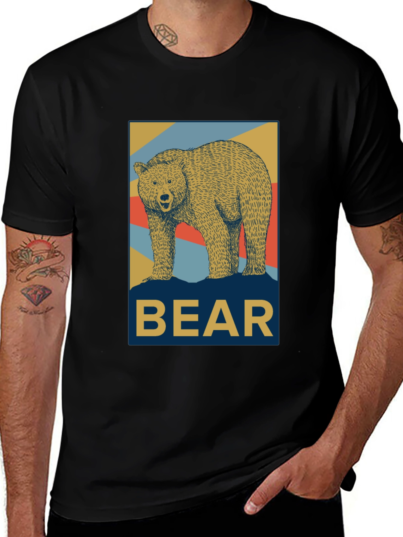 Retro Bear Graphic Tee - Black Casual T-Shirt