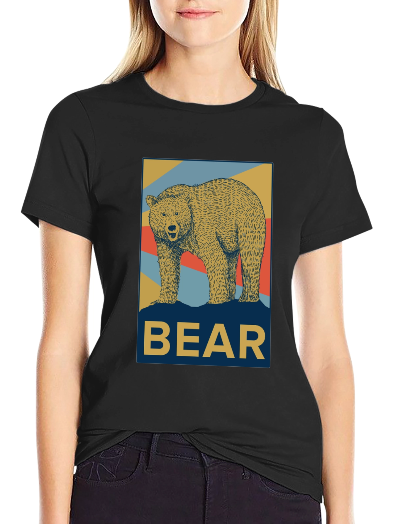 Retro Bear Graphic Tee - Black Casual T-Shirt