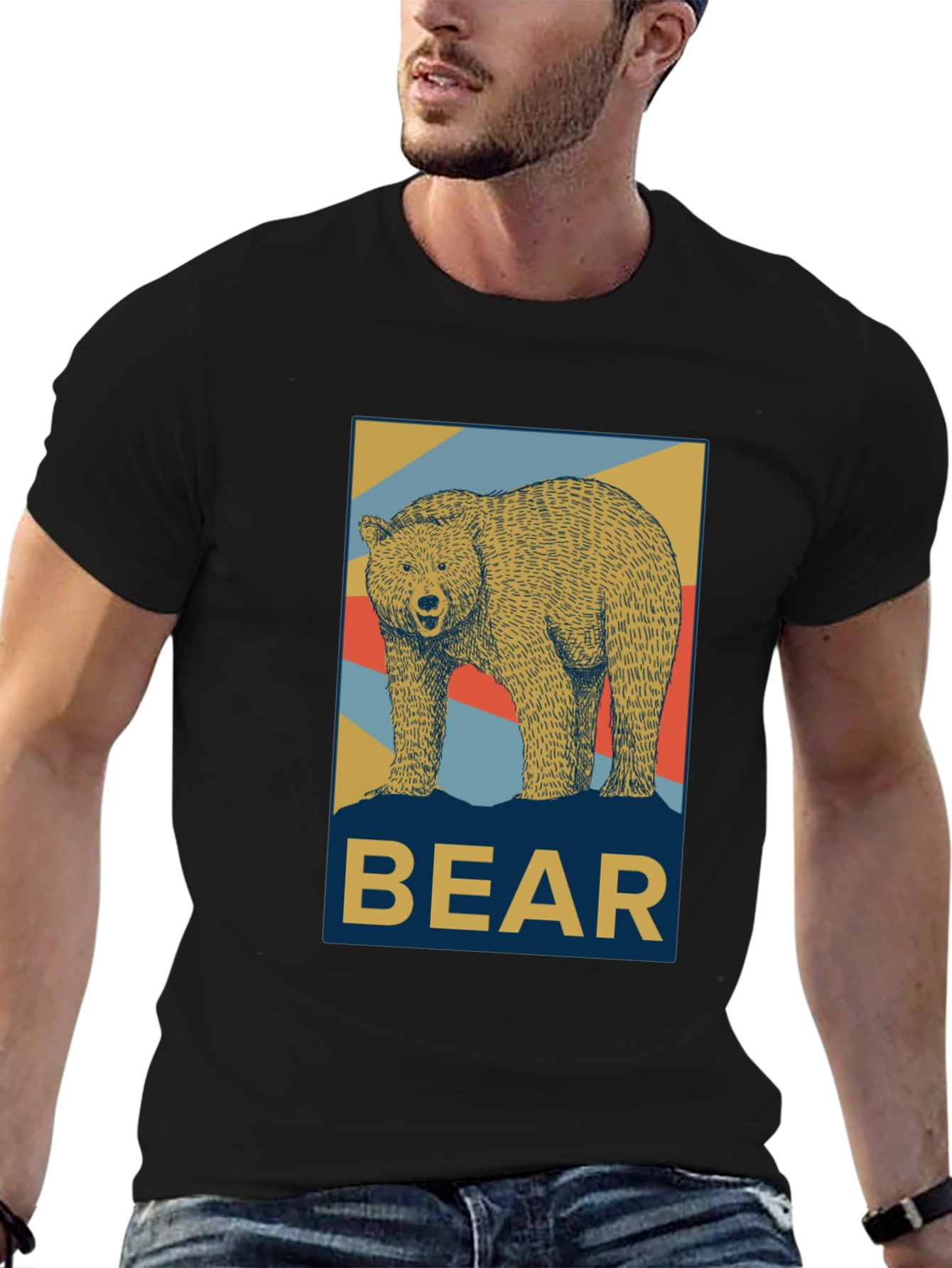 Retro Bear Graphic Tee - Black Casual T-Shirt