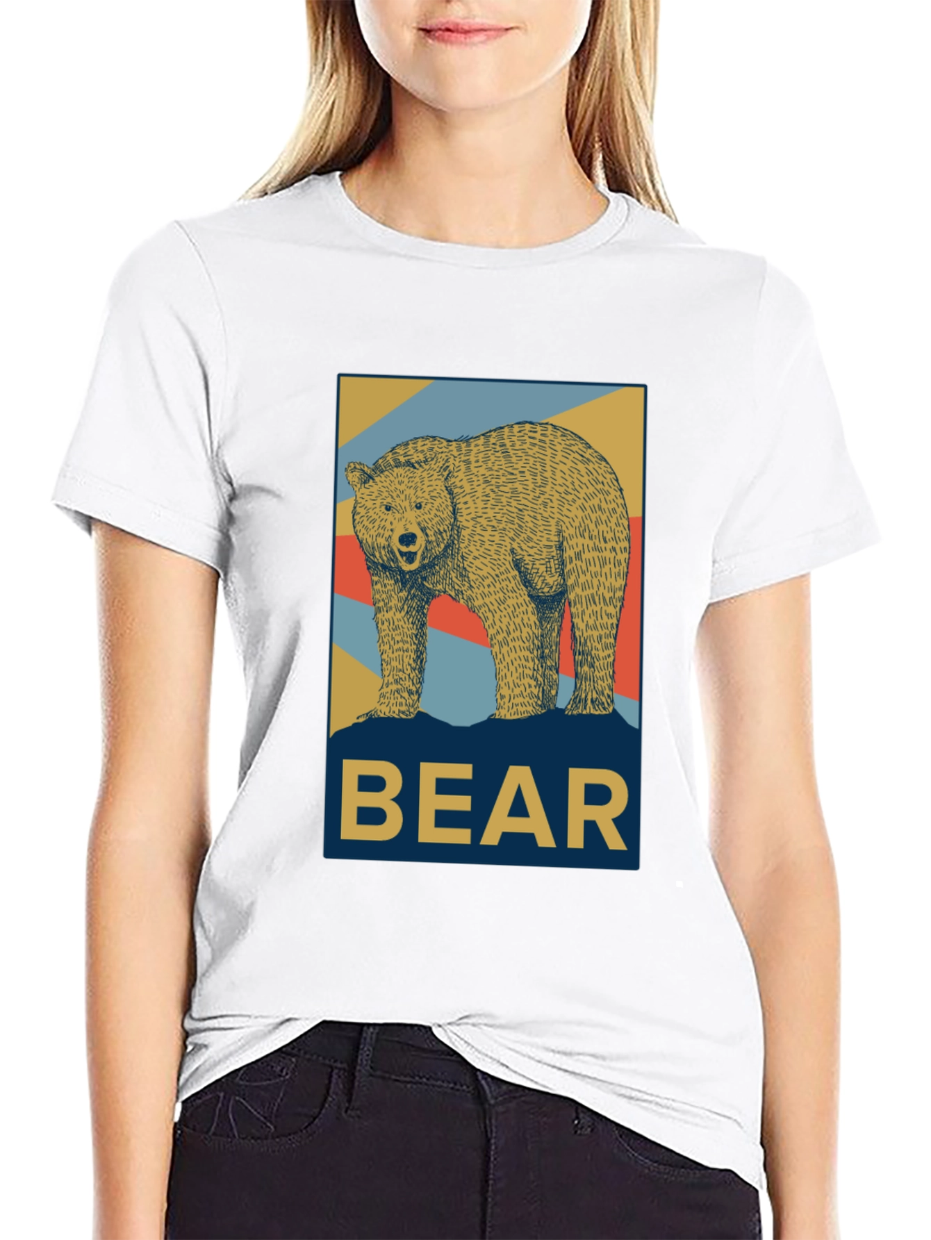 Retro Bear Graphic Tee - Black Casual T-Shirt