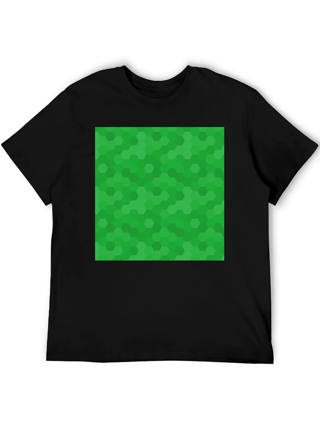 Green Hex Pattern Black T-Shirt
