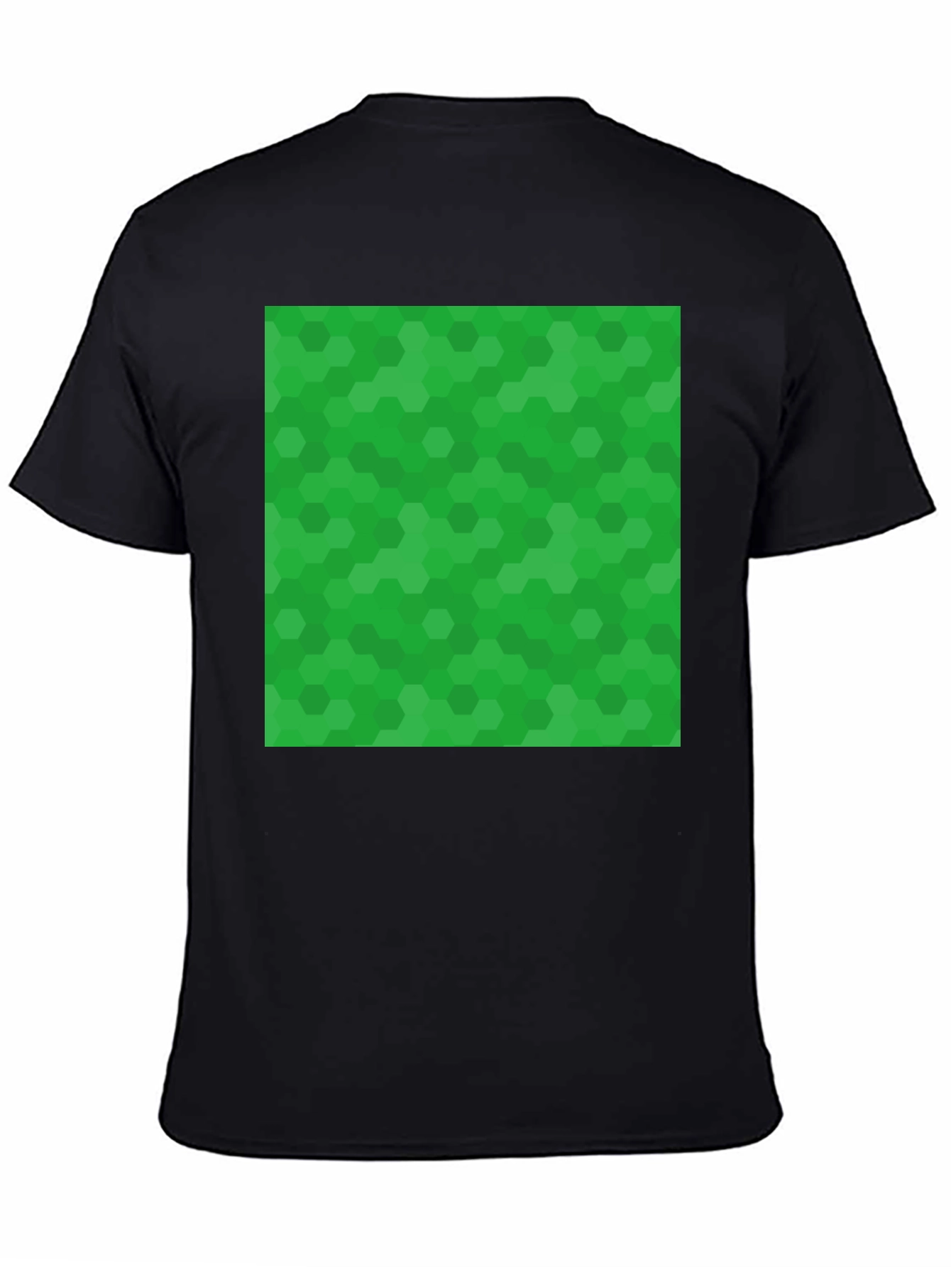 Green Hex Pattern Black T-Shirt