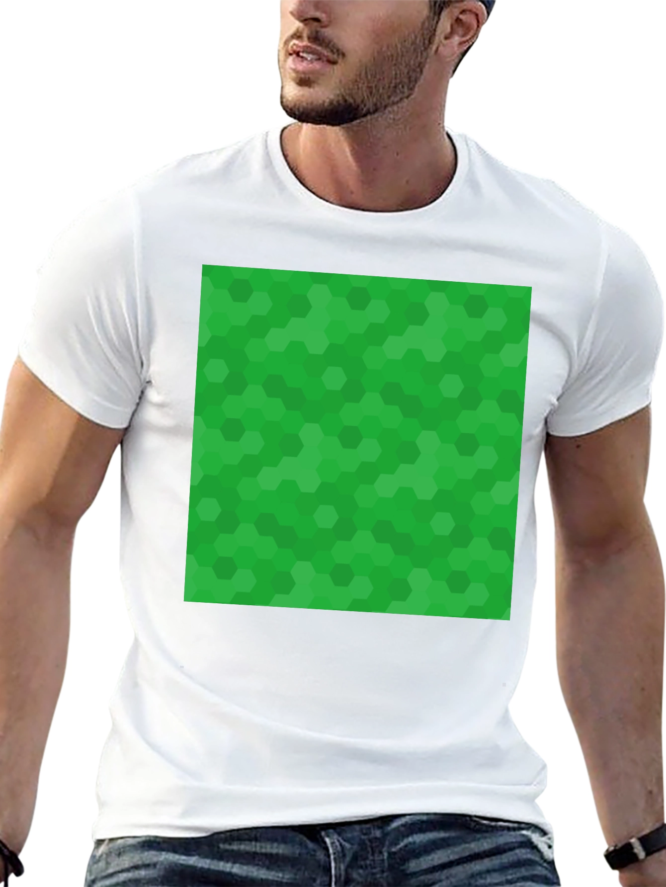 Green Hex Pattern Black T-Shirt