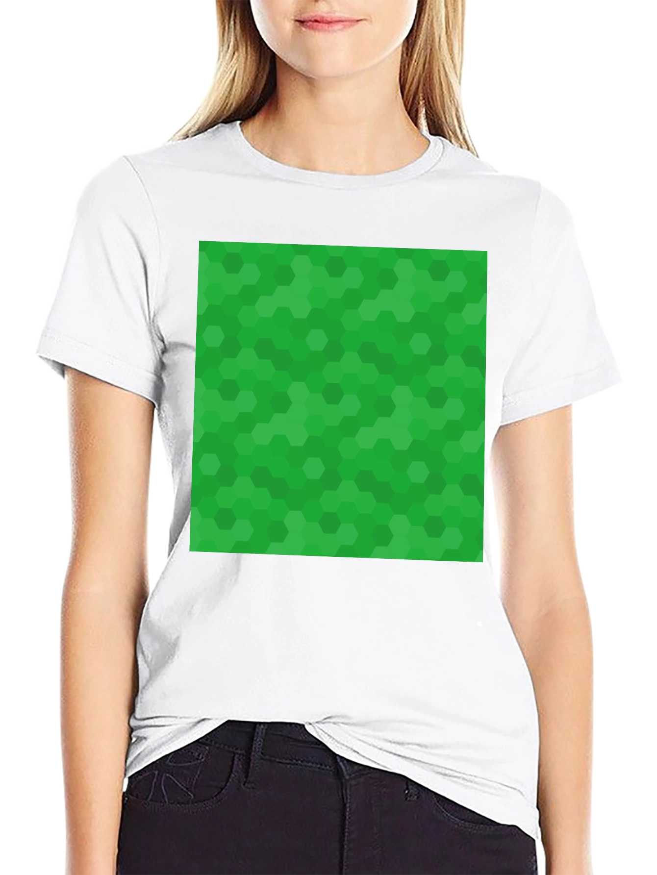Green Hex Pattern Black T-Shirt