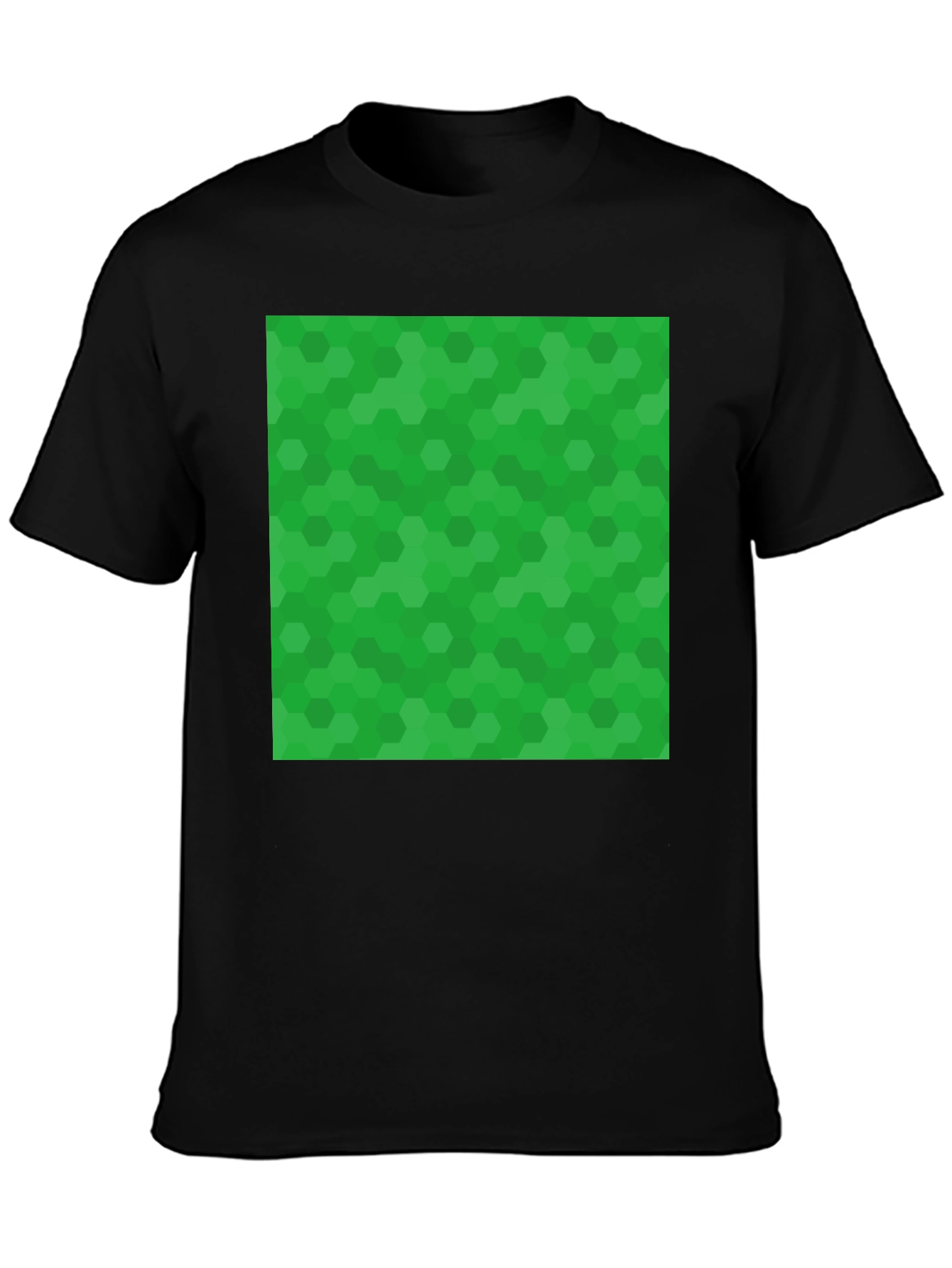 Green Hex Pattern Black T-Shirt