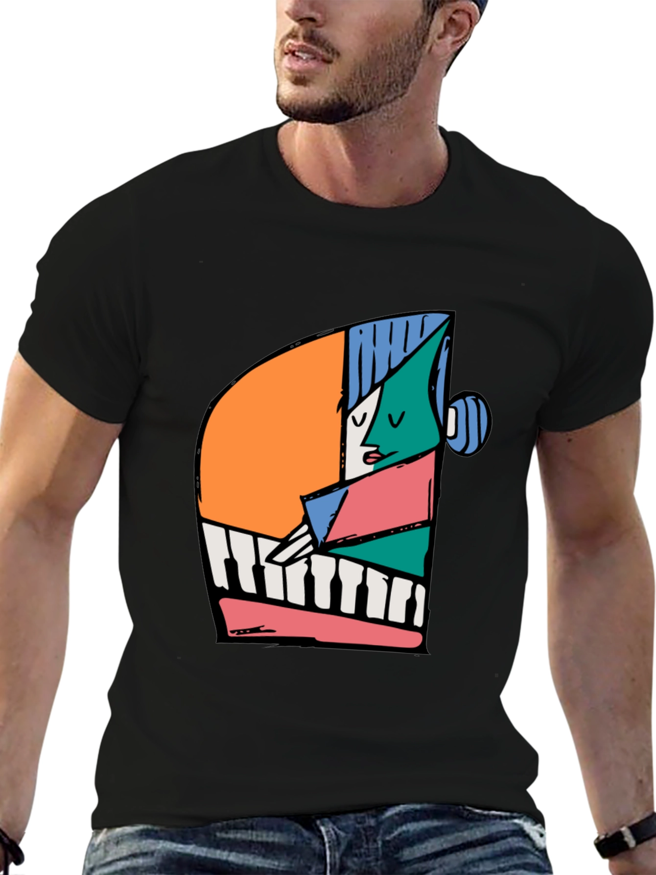 Abstract Piano Player Graphic Tee - Black Unisex T-Shirt