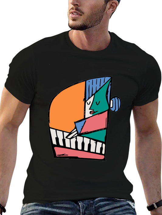 Abstract Piano Player Graphic Tee - Black Unisex T-Shirt