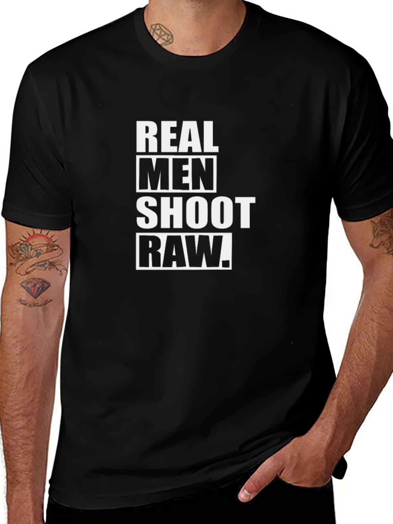 Real Men Shoot RAW - Funny Photography T-Shirt