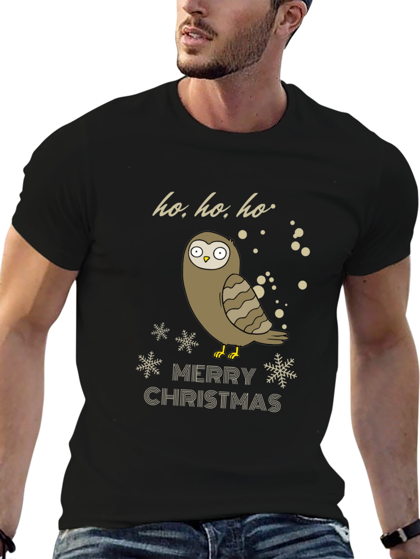 Owl Merry Christmas Graphic T-Shirt - Holiday Tee