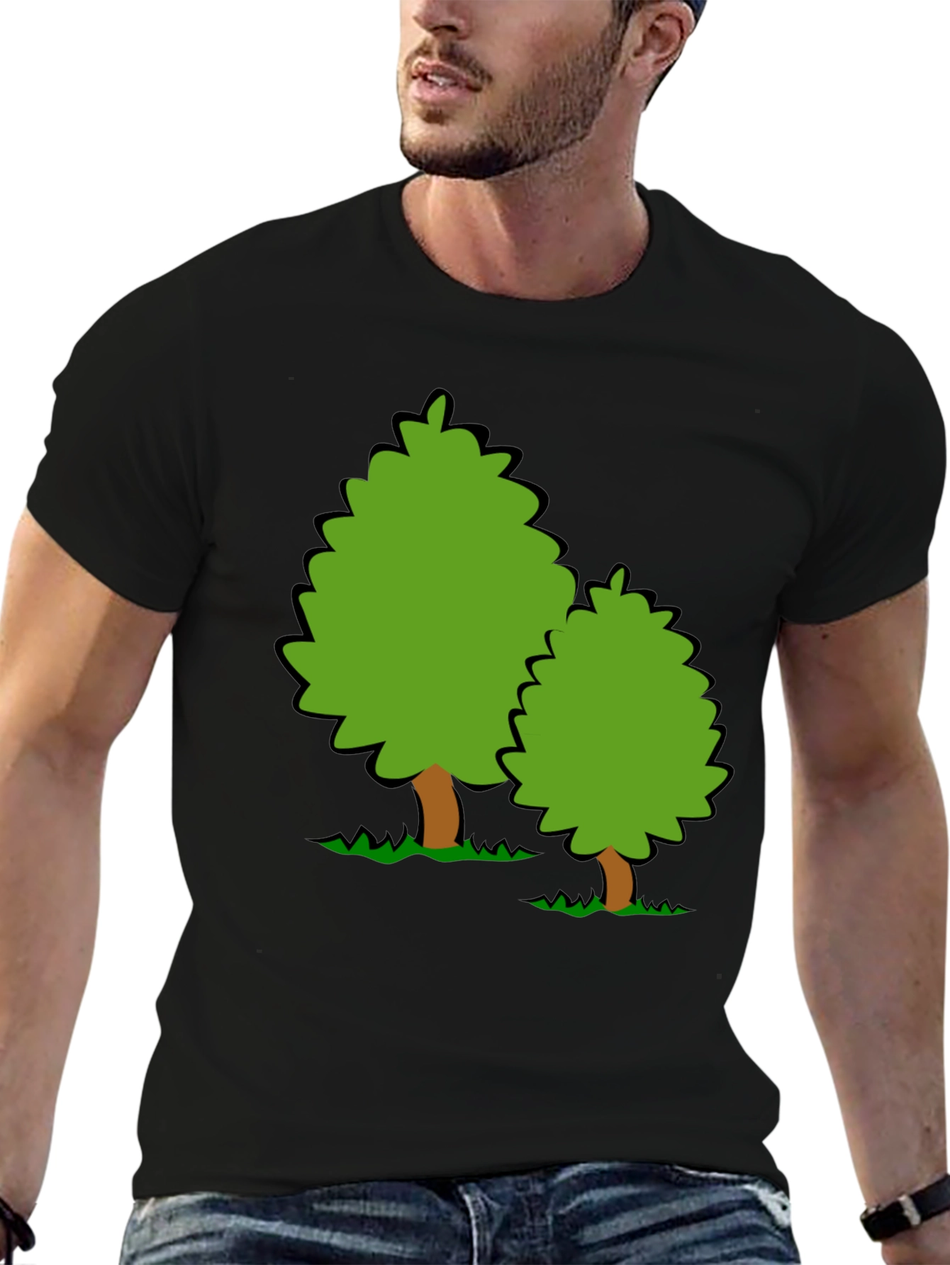 Cartoon Tree Graphic Black T-Shirt