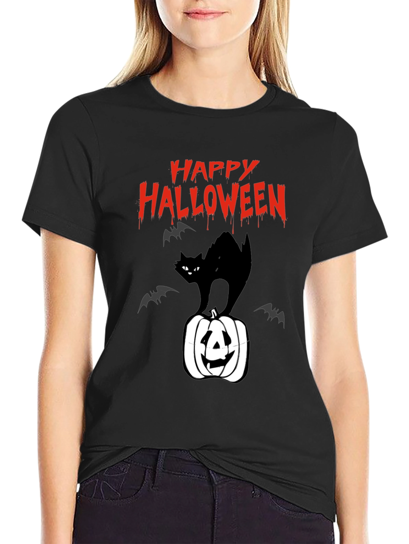Happy Halloween Black Cat Pumpkin T-Shirt