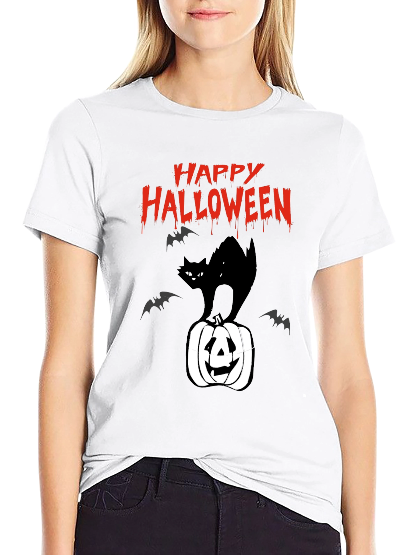 Happy Halloween Black Cat Pumpkin T-Shirt