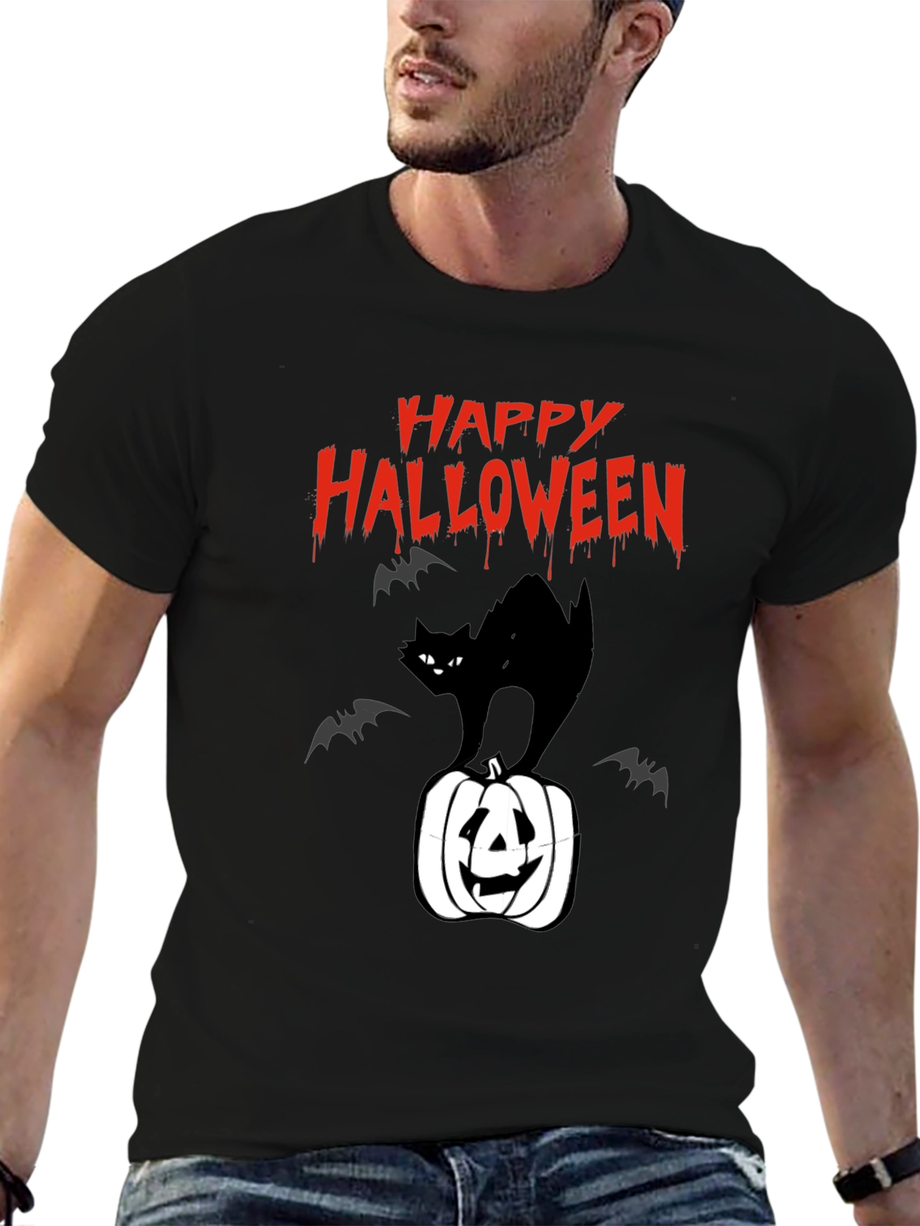 Happy Halloween Black Cat Pumpkin T-Shirt