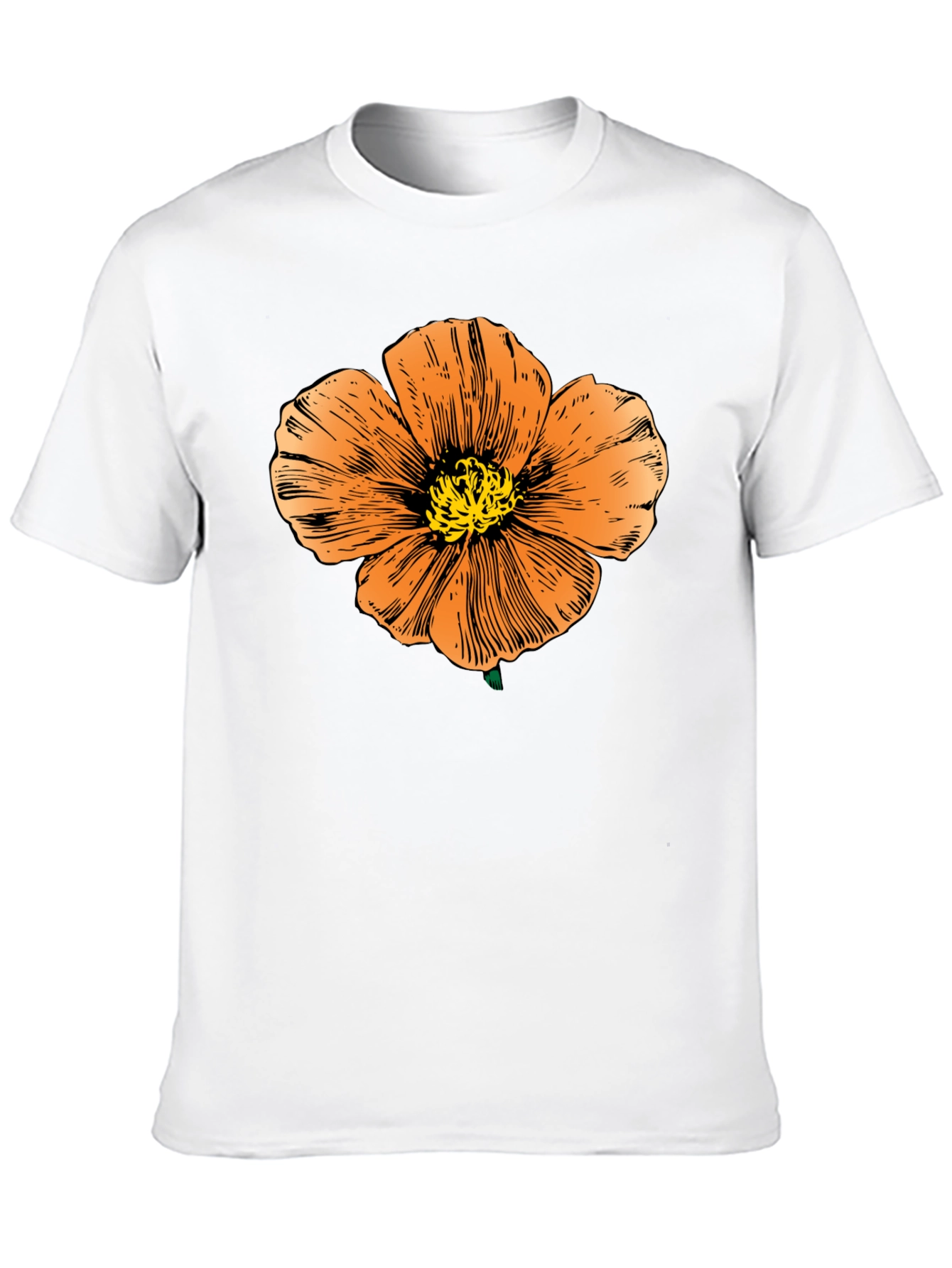 Black T-Shirt with Orange Flower Graphic