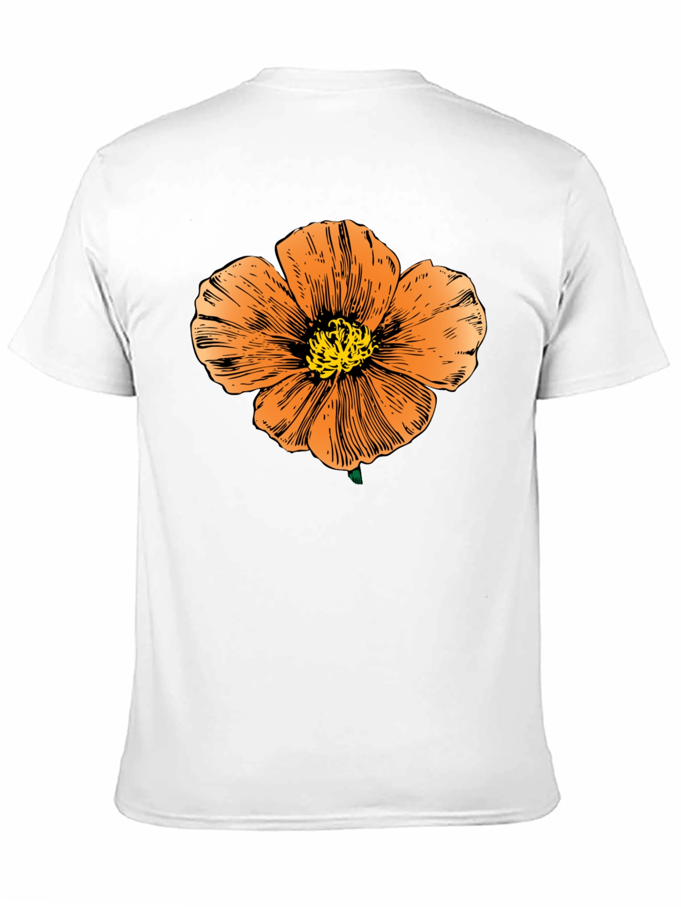 Black T-Shirt with Orange Flower Graphic