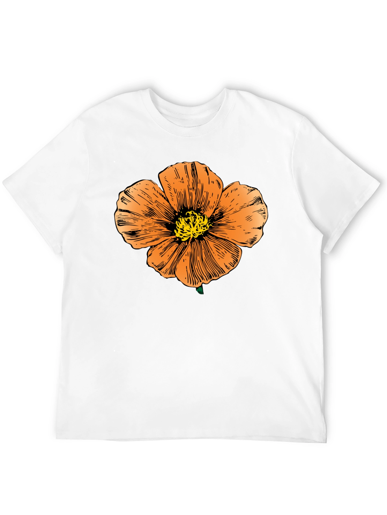Black T-Shirt with Orange Flower Graphic