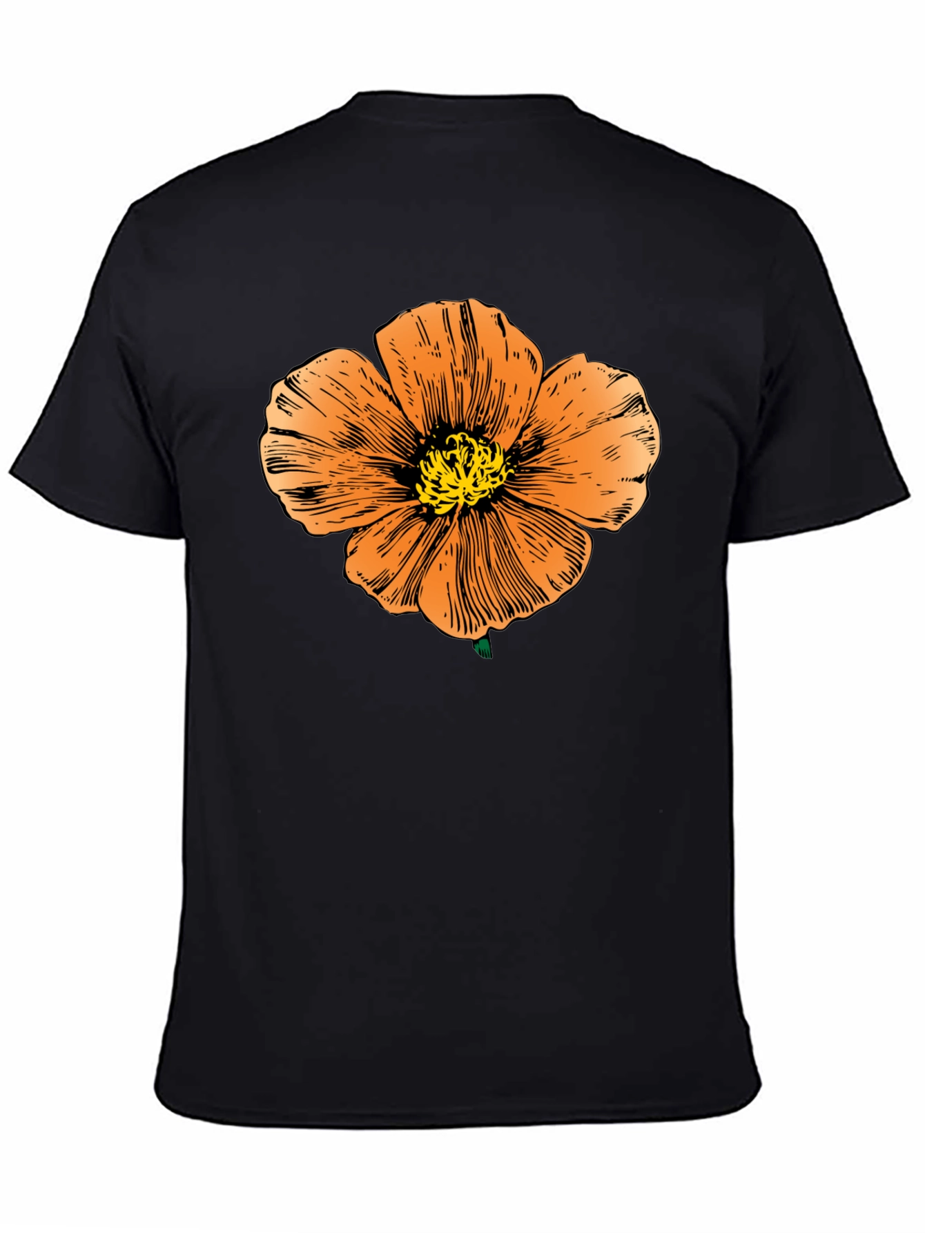 Black T-Shirt with Orange Flower Graphic