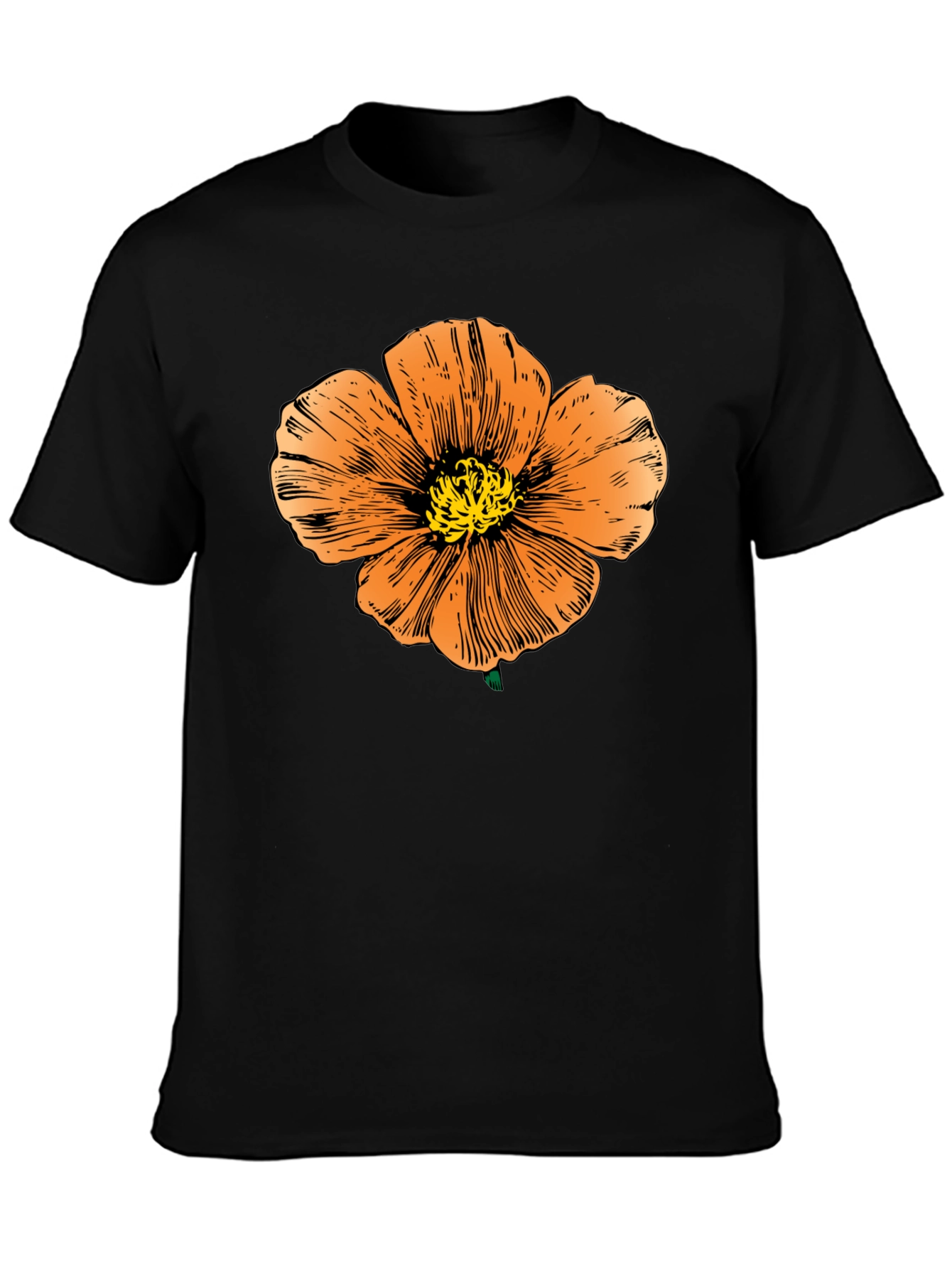 Black T-Shirt with Orange Flower Graphic