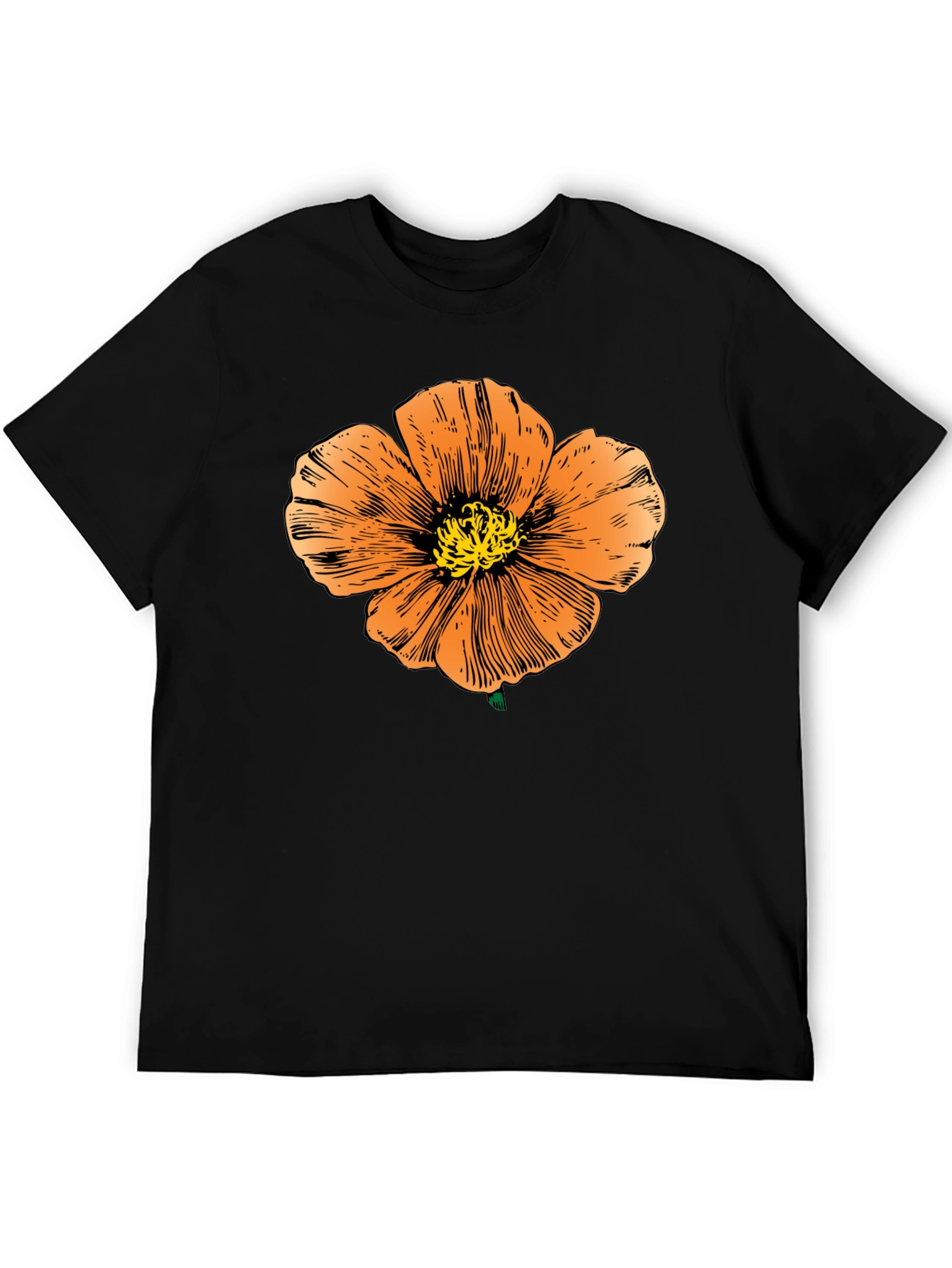 Black T-Shirt with Orange Flower Graphic
