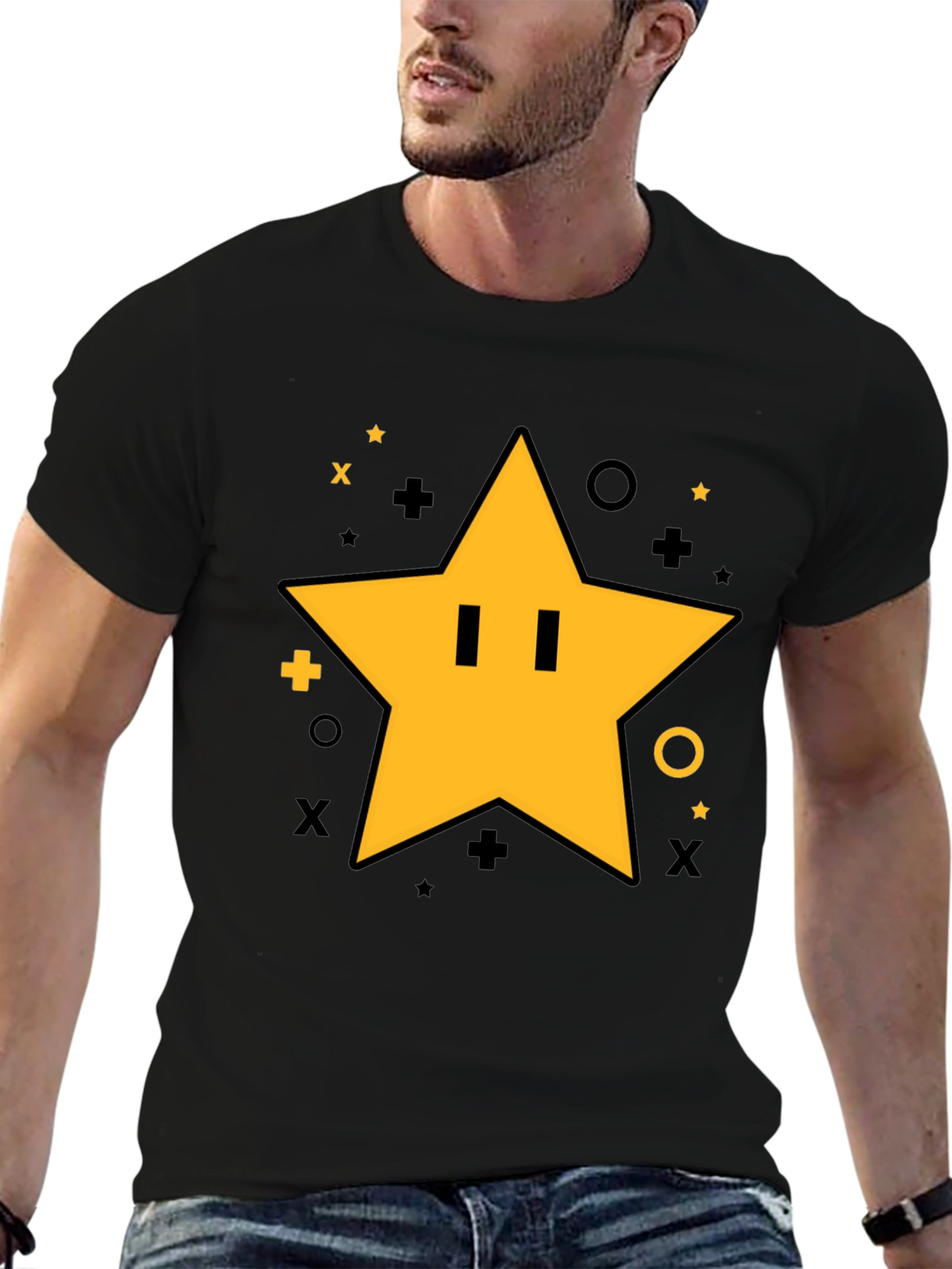 Super Star Power-Up T-Shirt - Black Cotton Tee