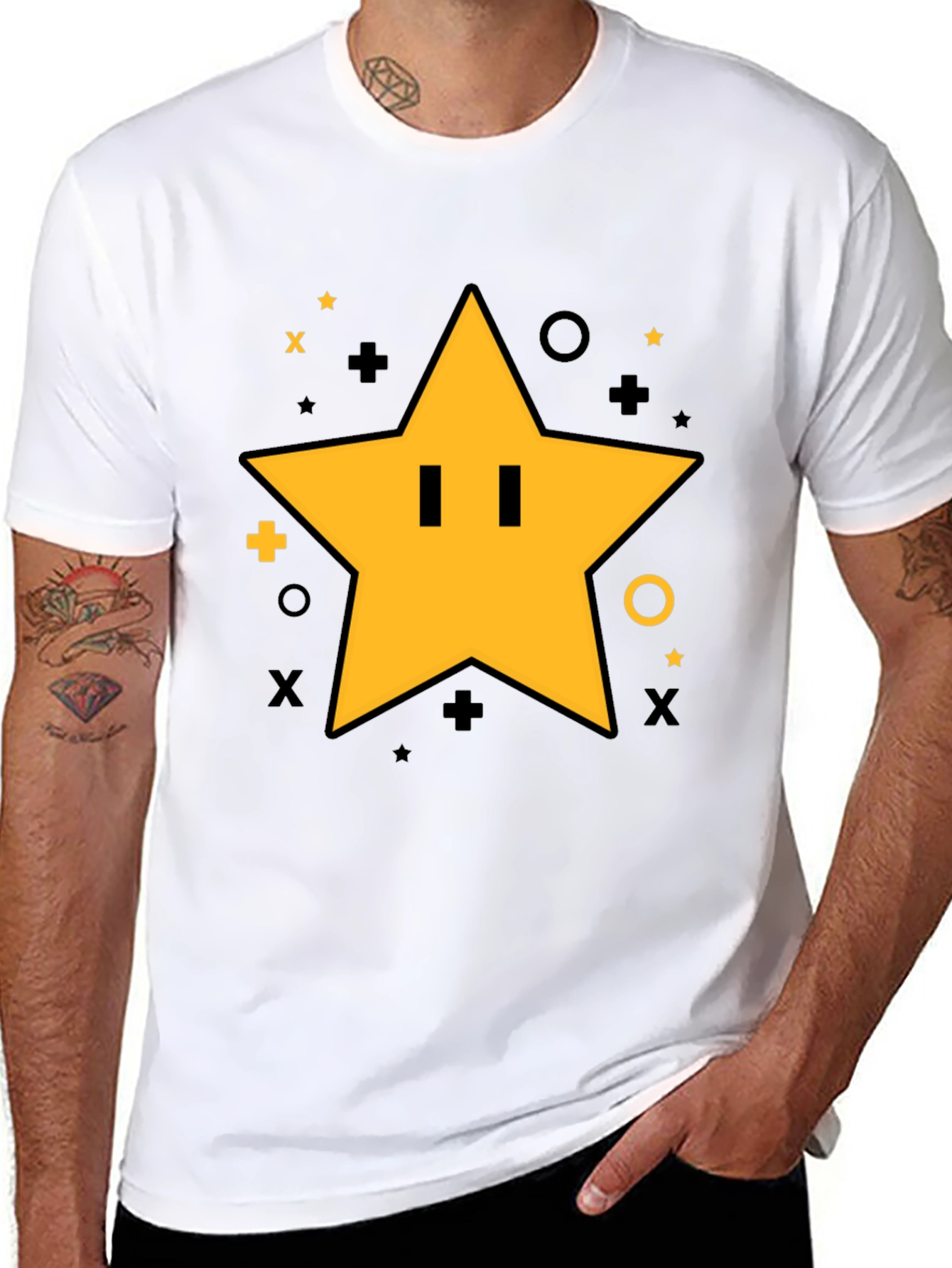 Super Star Power-Up T-Shirt - Black Cotton Tee