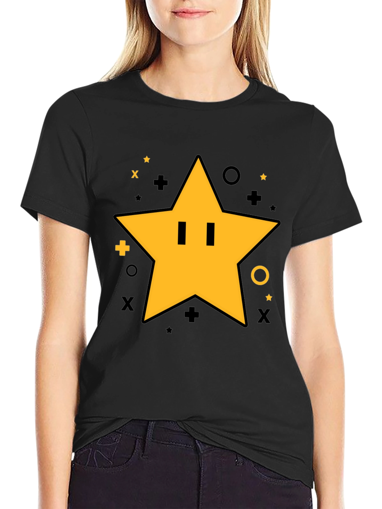 Super Star Power-Up T-Shirt - Black Cotton Tee