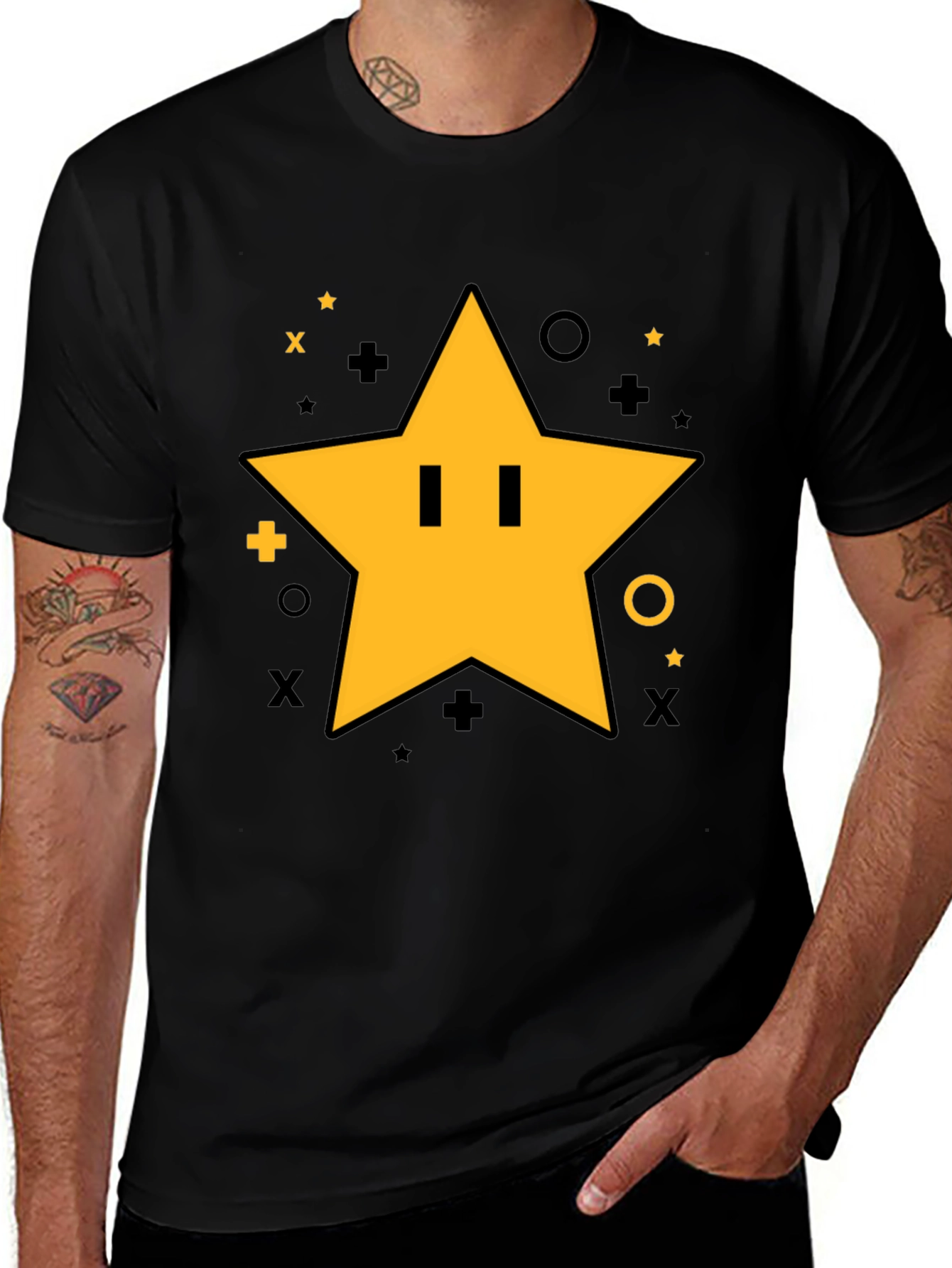 Super Star Power-Up T-Shirt - Black Cotton Tee
