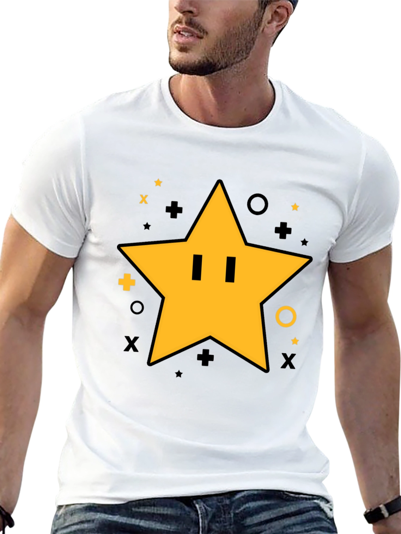 Super Star Power-Up T-Shirt - Black Cotton Tee