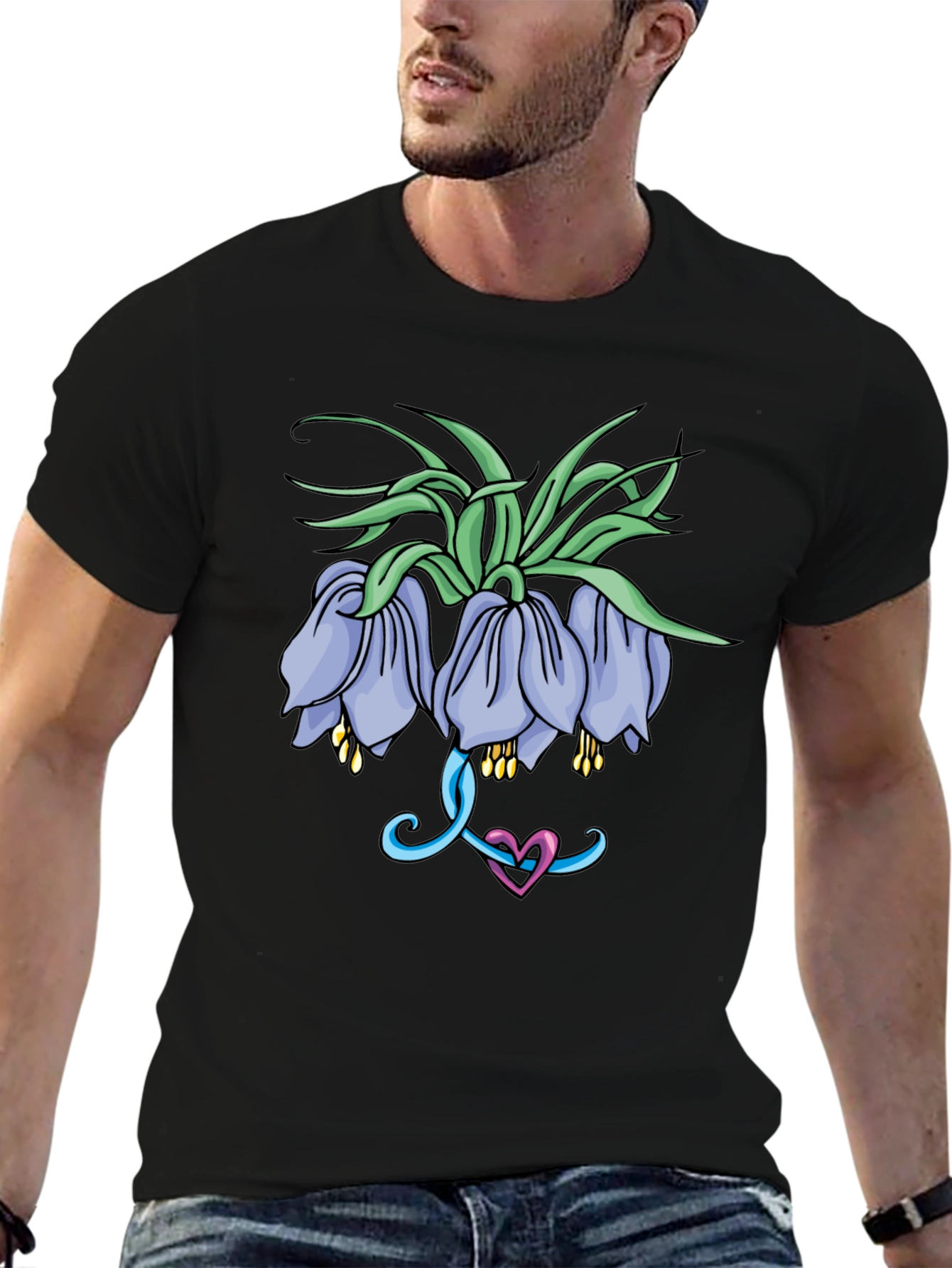Floral Graphic Print Black T-Shirt for Men