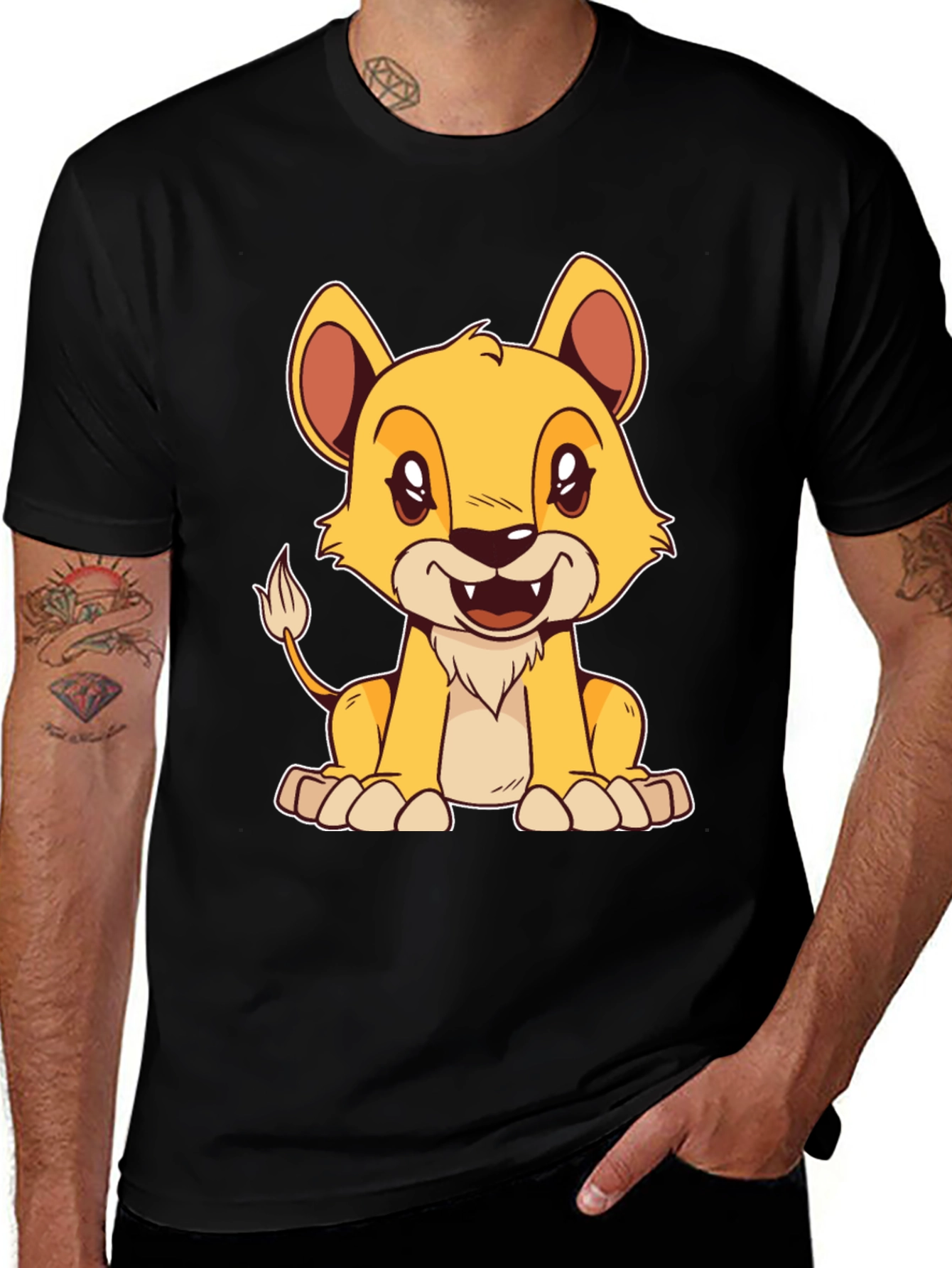 Cartoon Lion Graphic Tee - Black