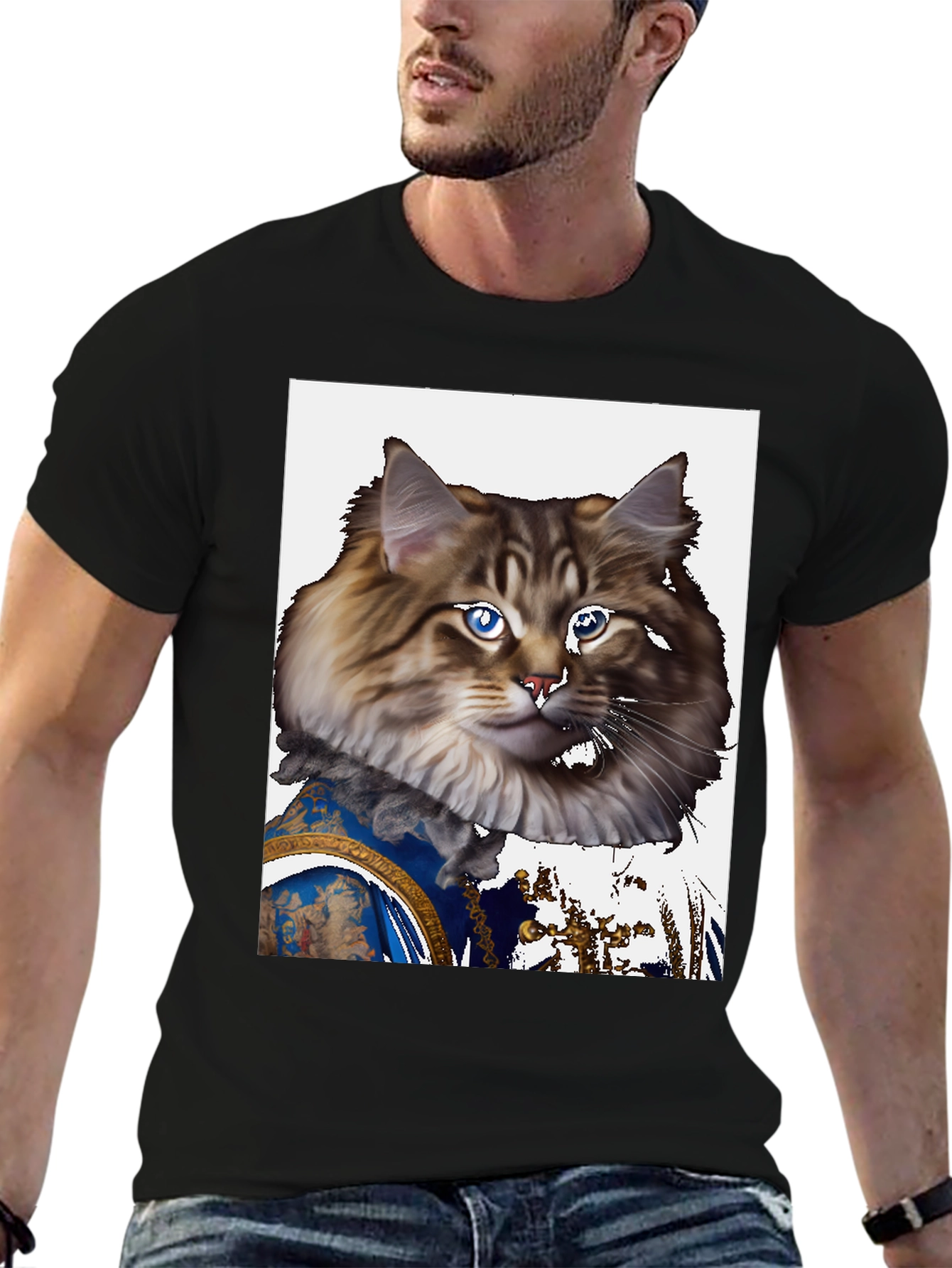 Regal Cat Portrait T-Shirt - Unique Design