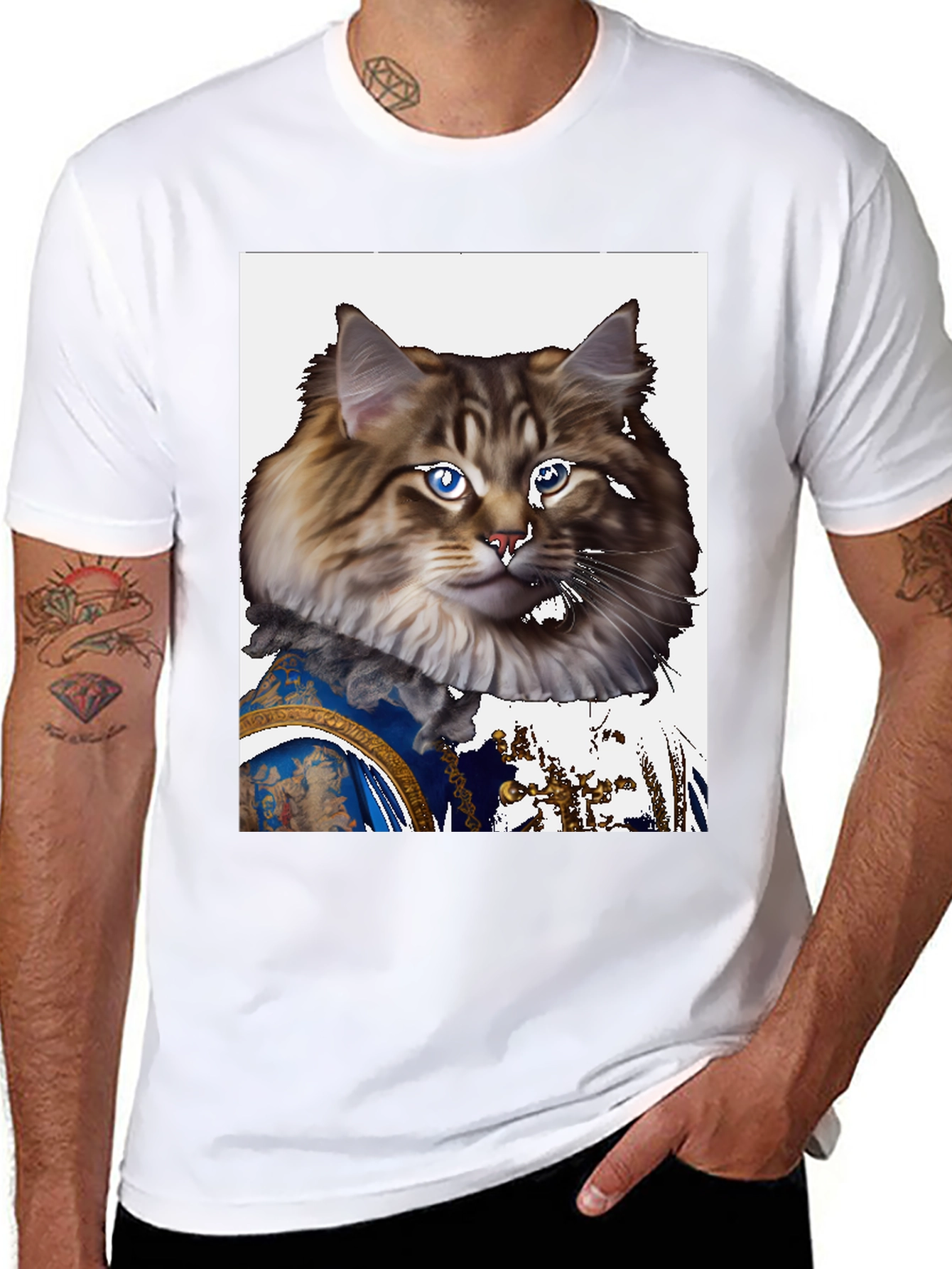Regal Cat Portrait T-Shirt - Unique Design