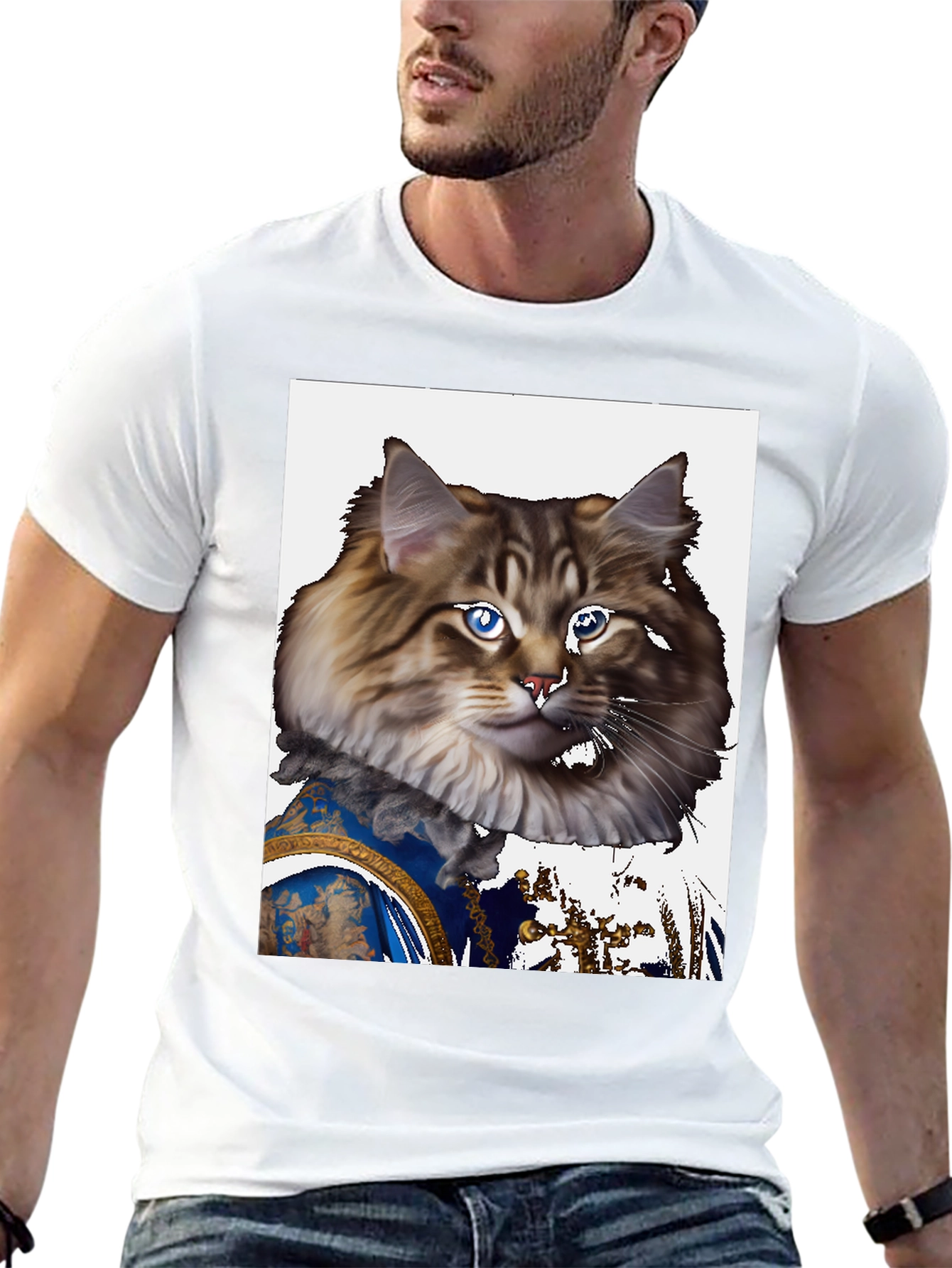 Regal Cat Portrait T-Shirt - Unique Design