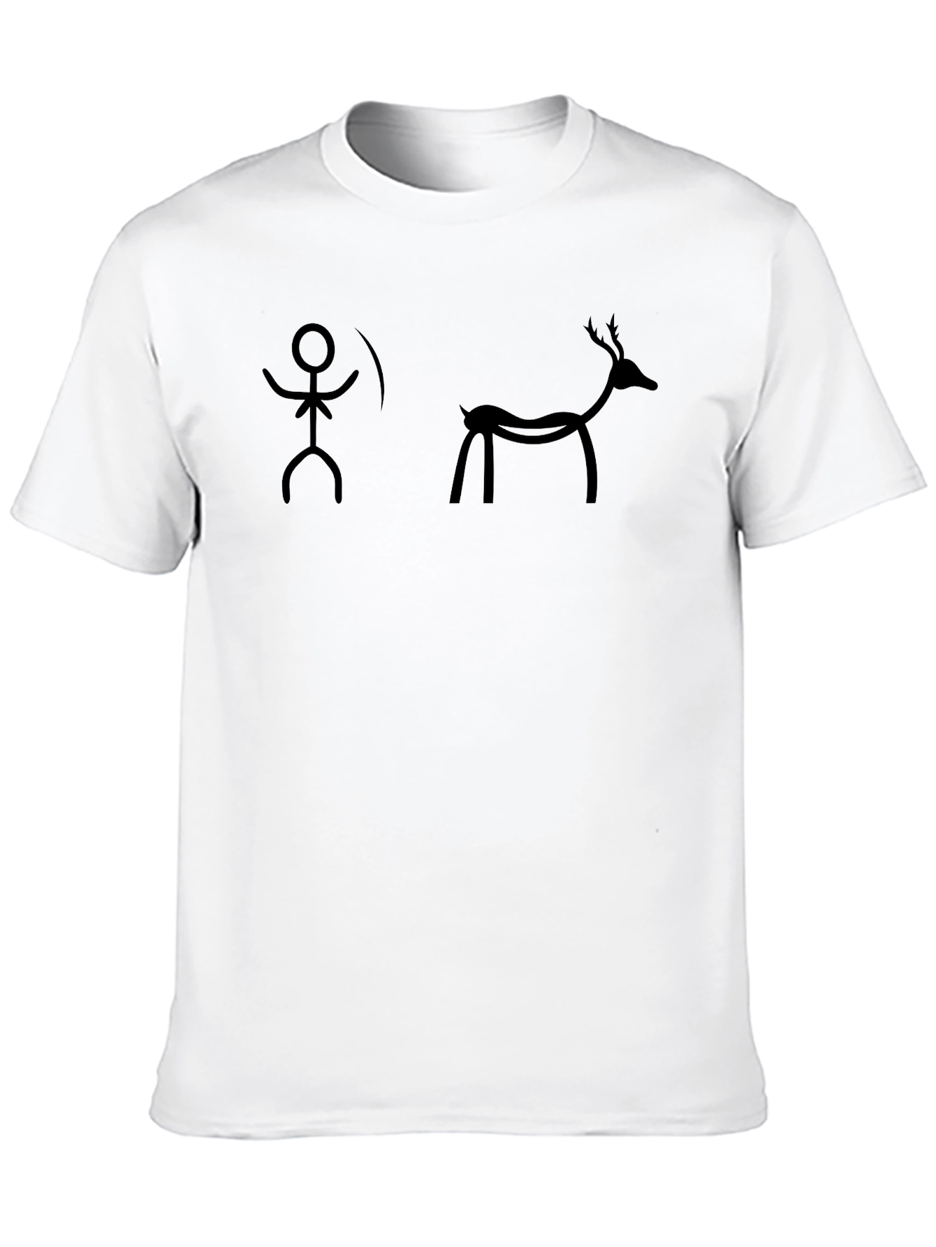 Cave Art Style Hunter & Deer Black T-Shirt