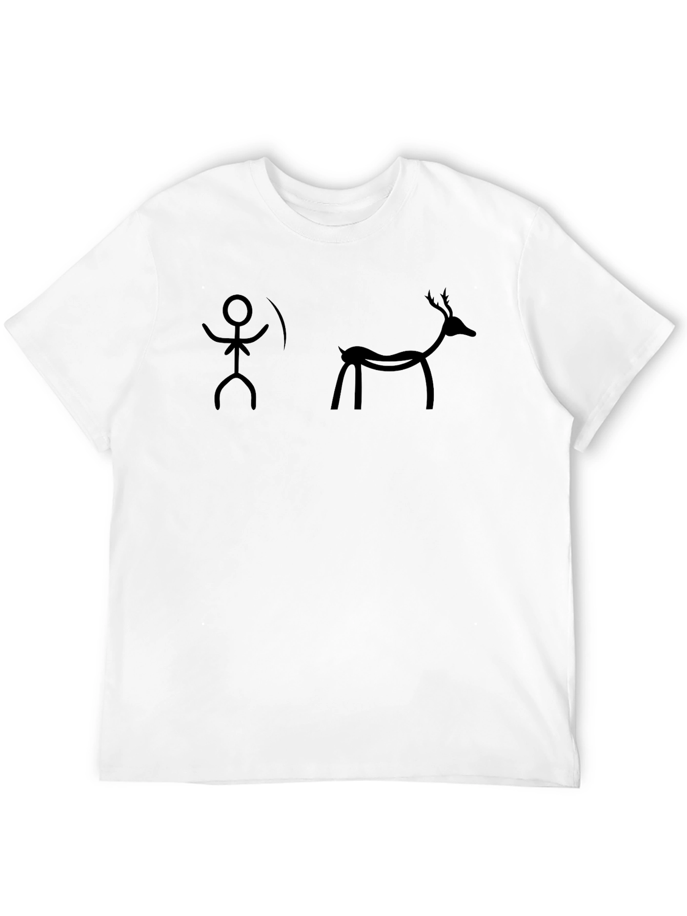 Cave Art Style Hunter & Deer Black T-Shirt