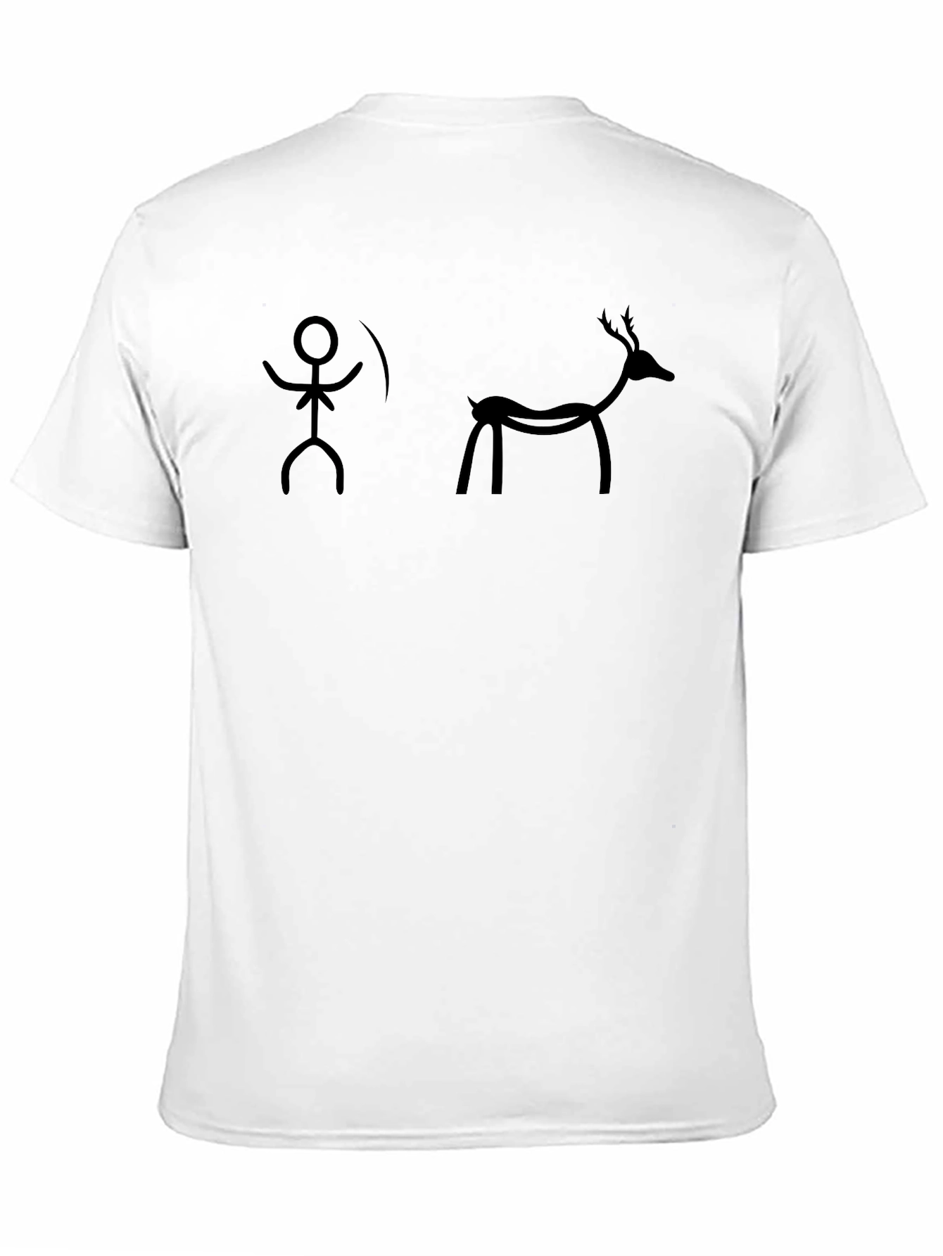 Cave Art Style Hunter & Deer Black T-Shirt