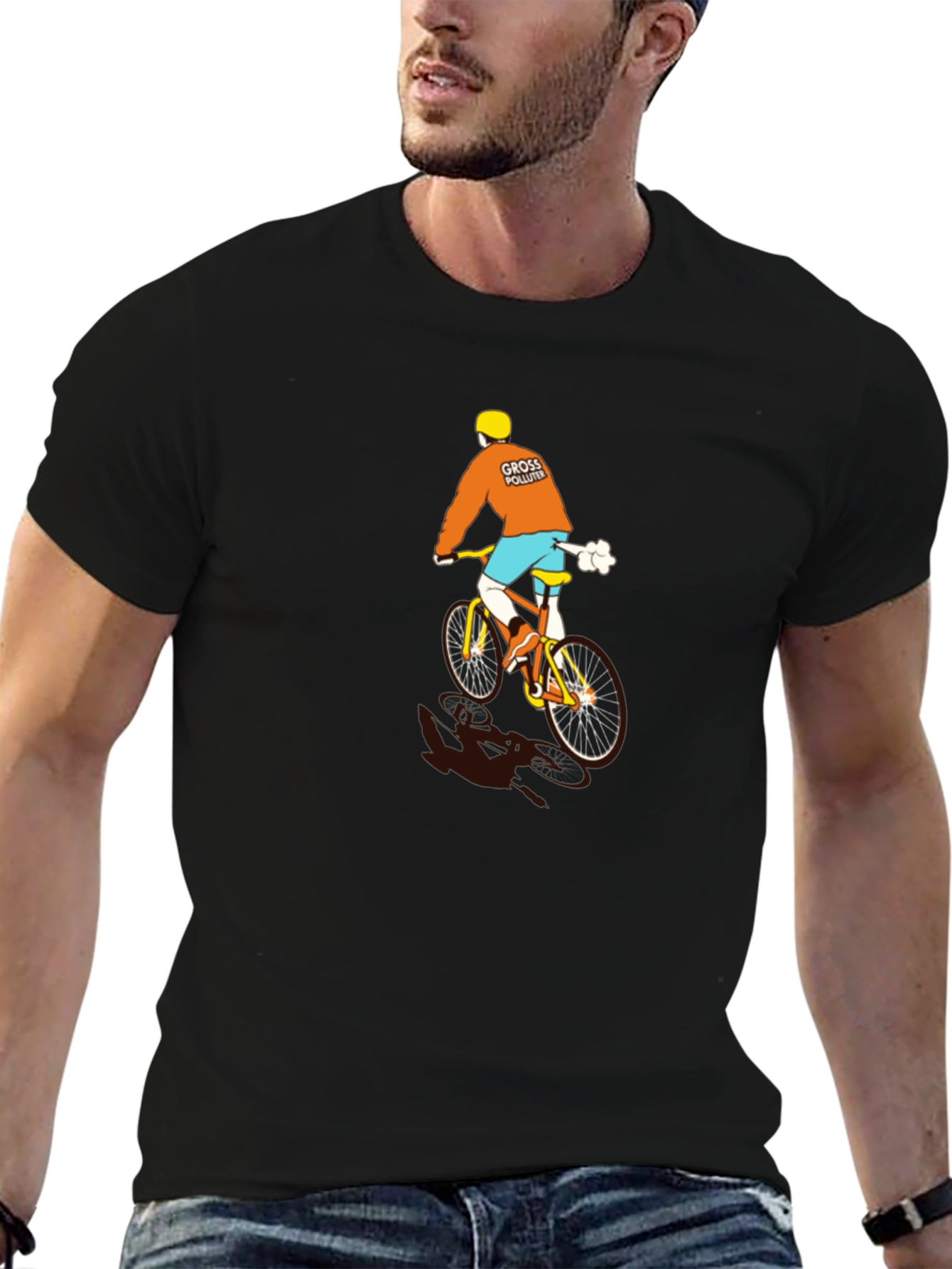 Funny Gross Polluter Biker Black T-Shirt