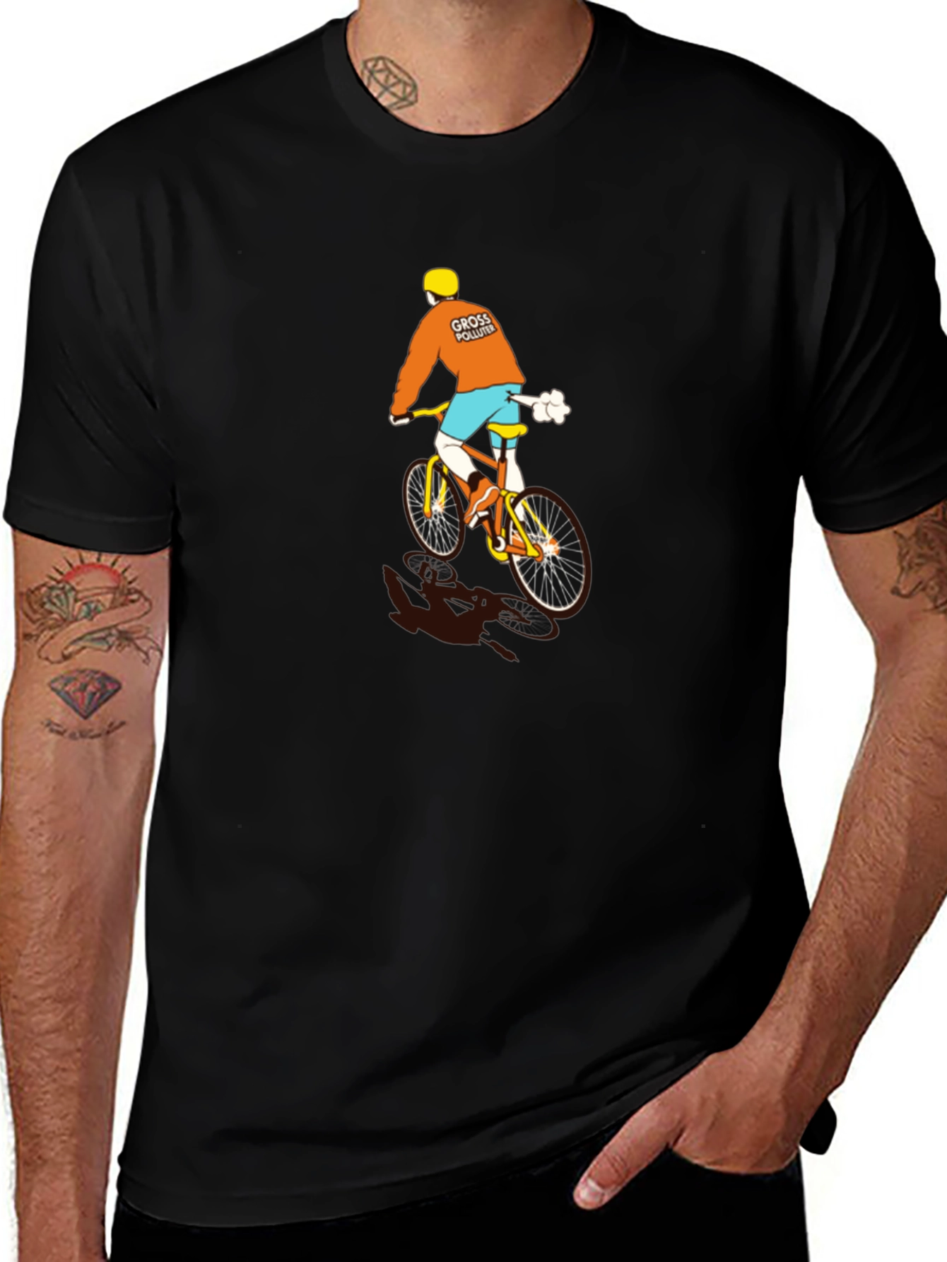 Funny Gross Polluter Biker Black T-Shirt