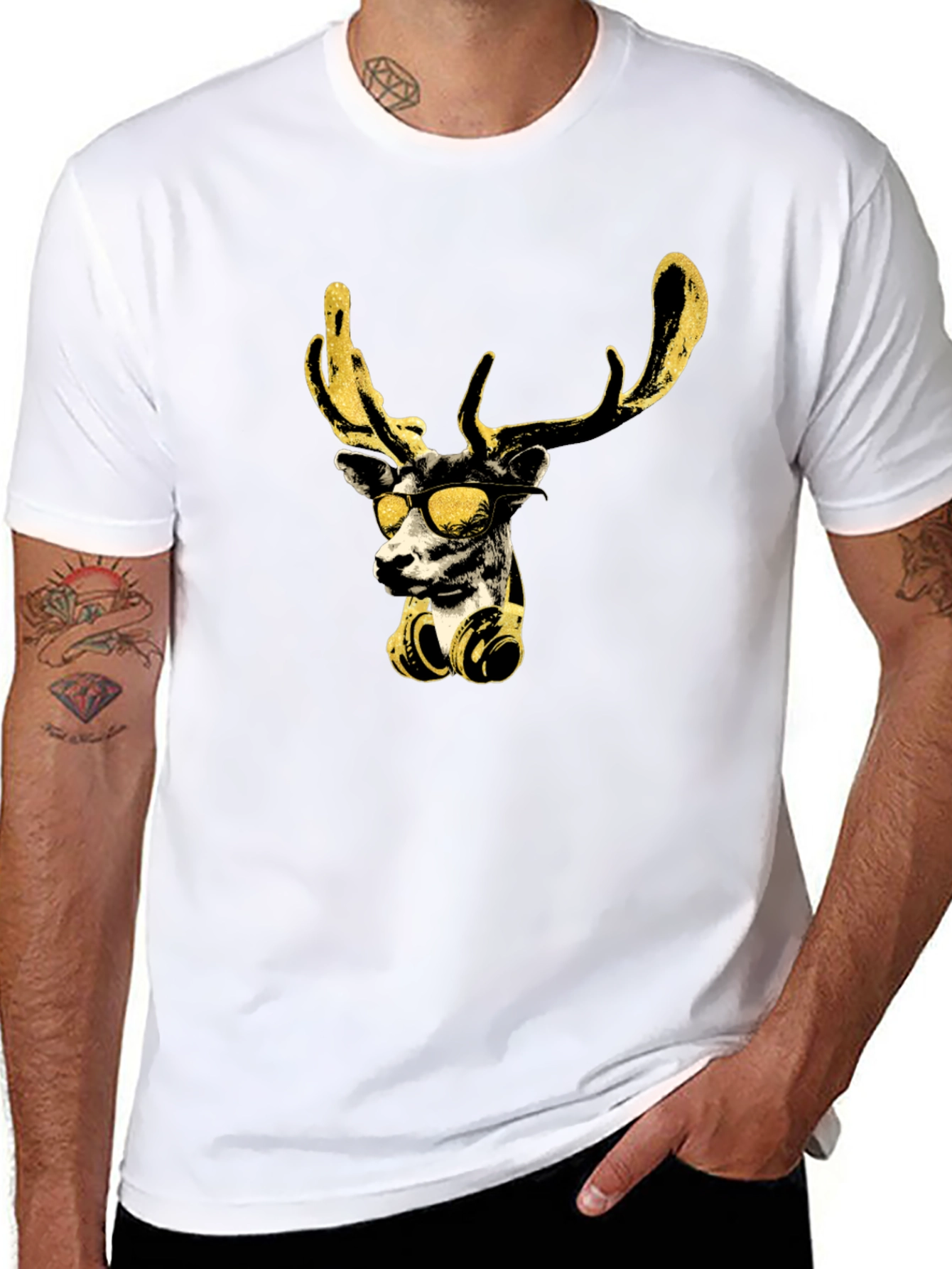 Cool Deer Graphic Black T-Shirt