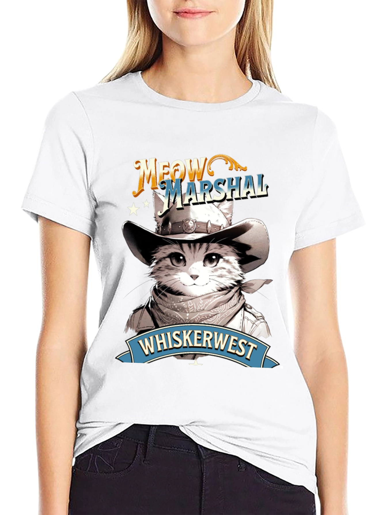 Meow Marshal T-Shirt - Western Cat Design