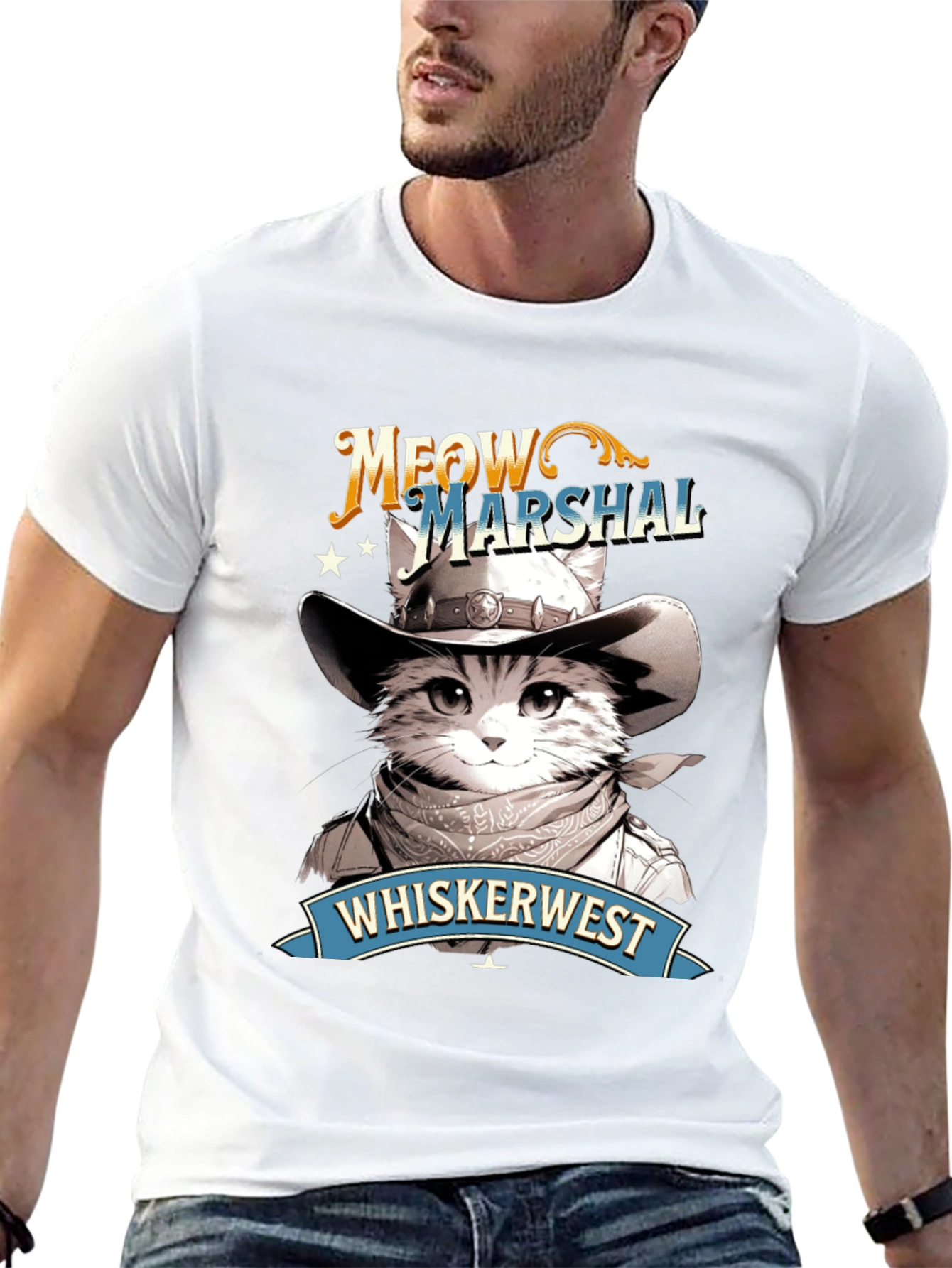 Meow Marshal T-Shirt - Western Cat Design