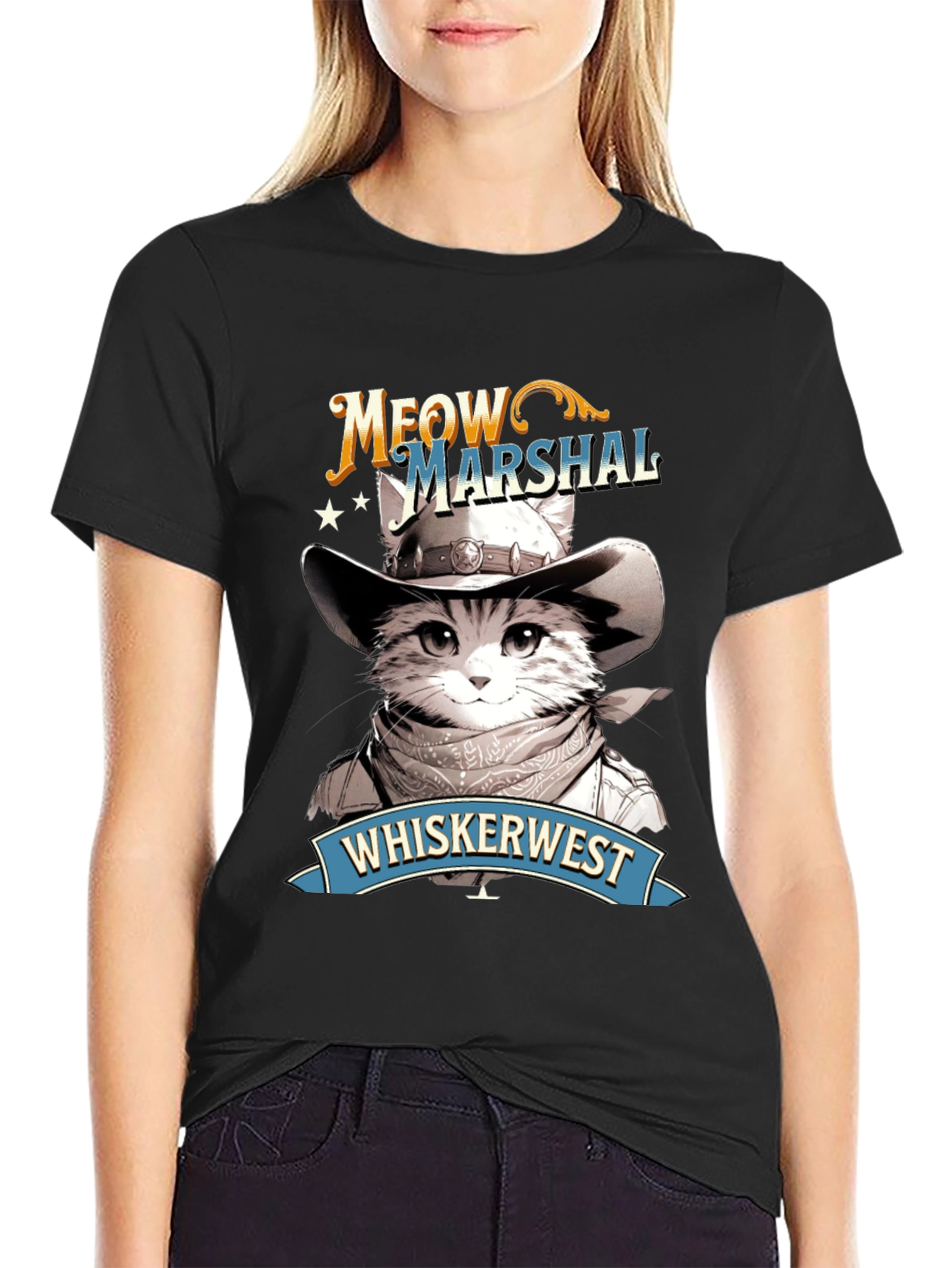 Meow Marshal T-Shirt - Western Cat Design