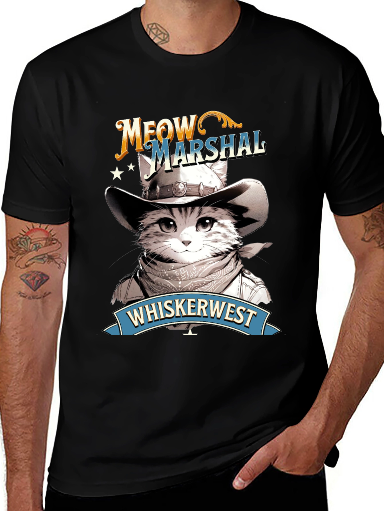 Meow Marshal T-Shirt - Western Cat Design