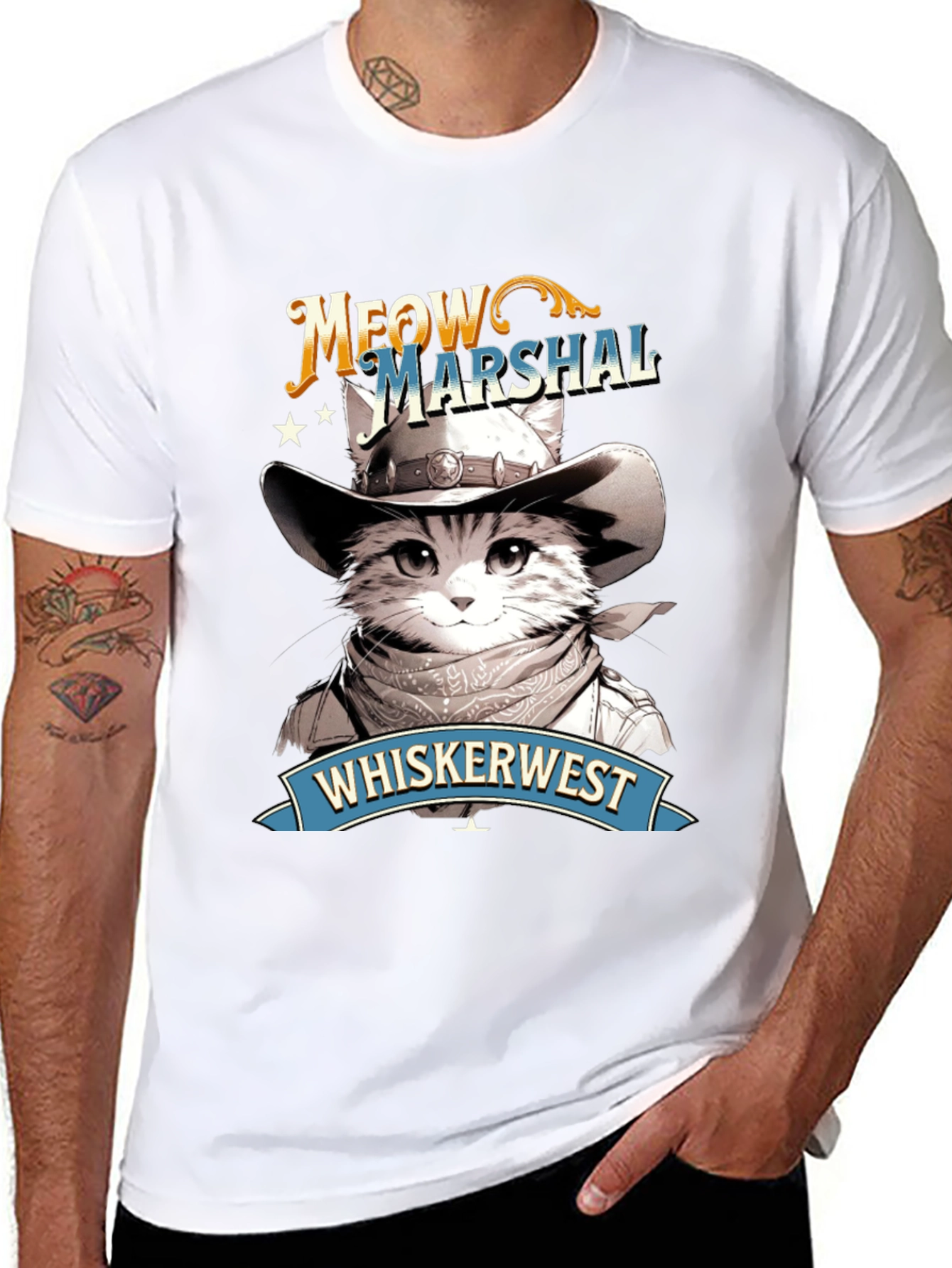 Meow Marshal T-Shirt - Western Cat Design