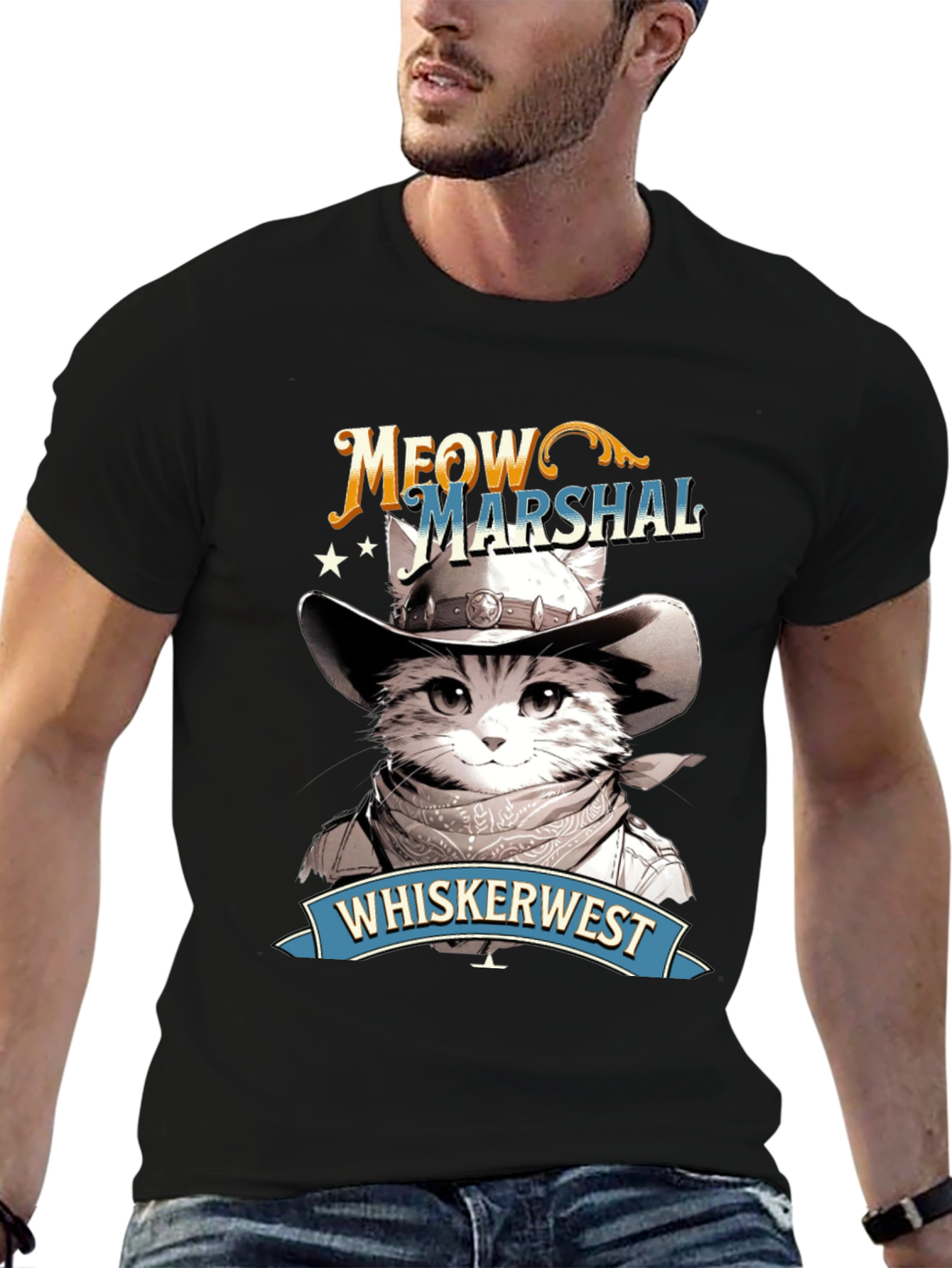 Meow Marshal T-Shirt - Western Cat Design