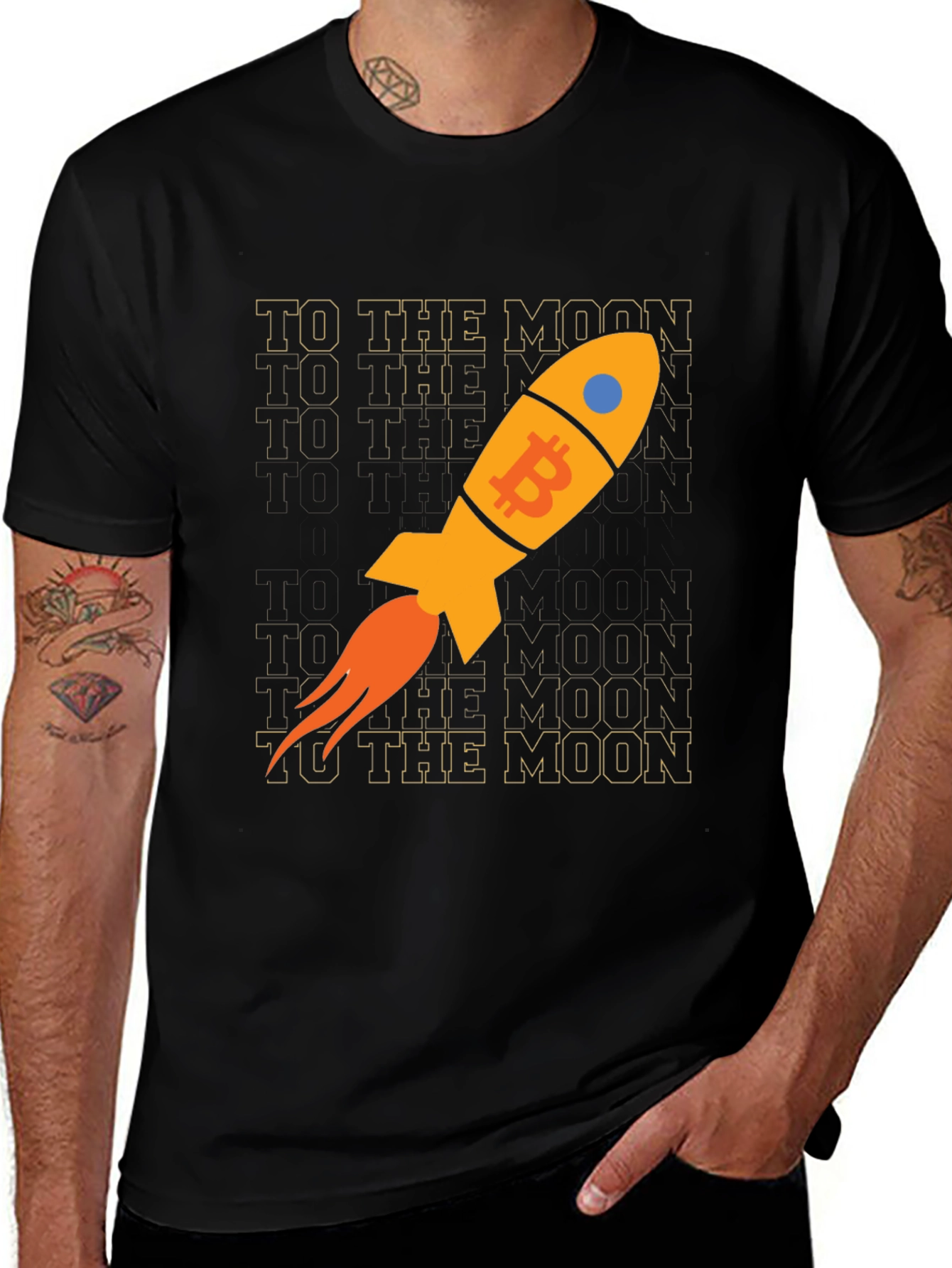 Bitcoin Rocket To The Moon Black T-Shirt