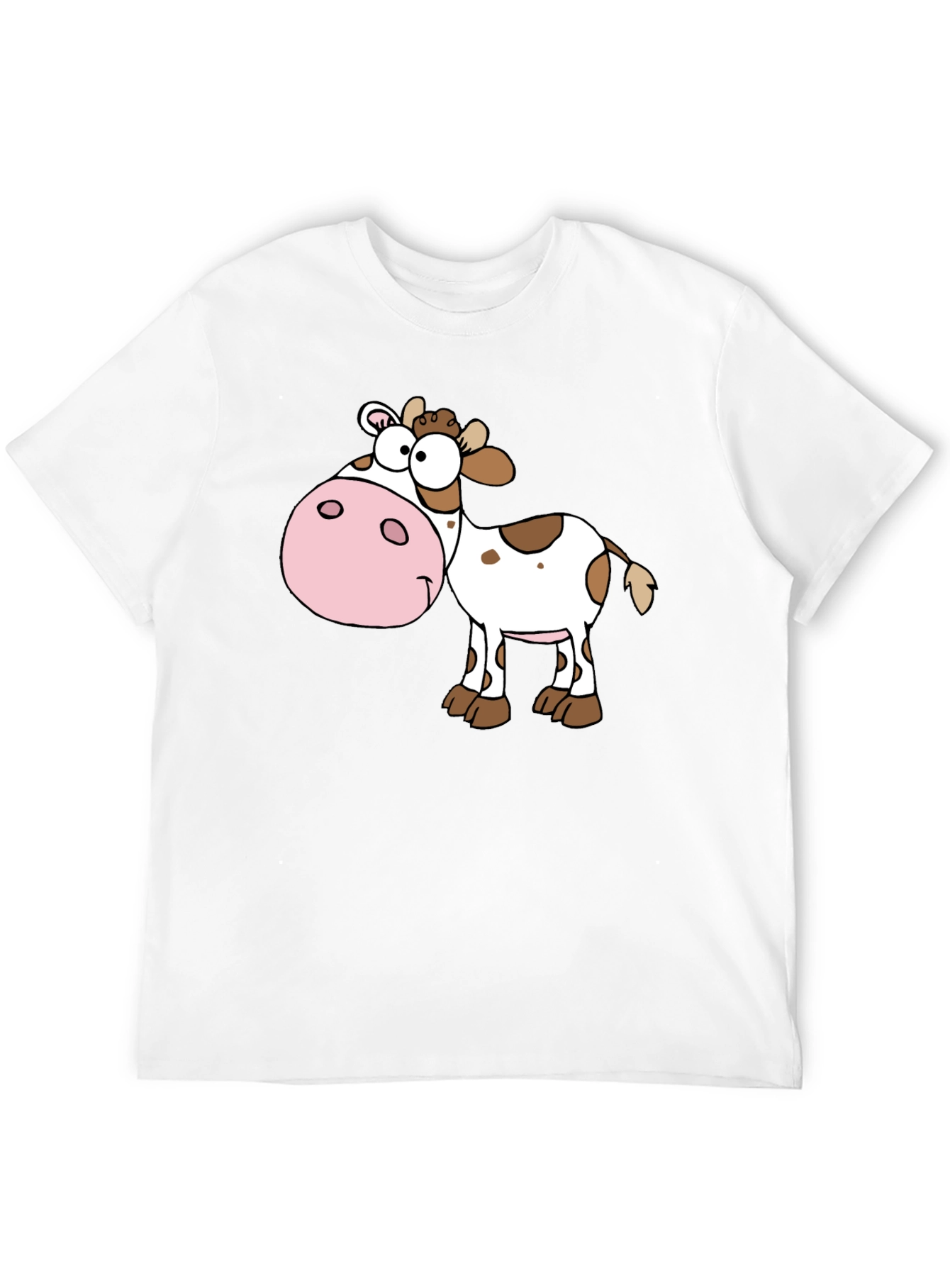 Cartoon Cow Graphic Tee - Black Cotton Blend Shirt